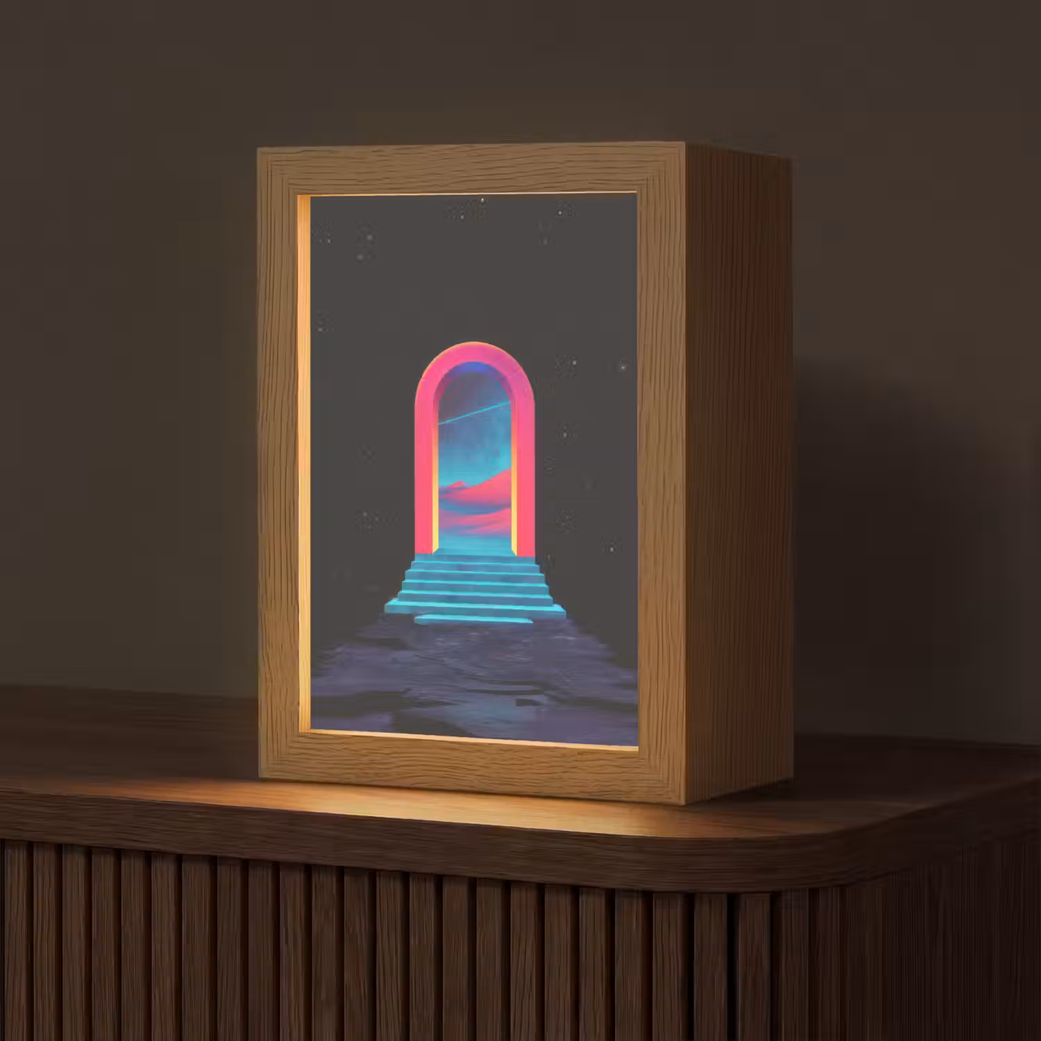 Poortje - Landschap - Sterrenhemel - Roze Light Box met kabel (Tafellamp) klein -z3d_website
