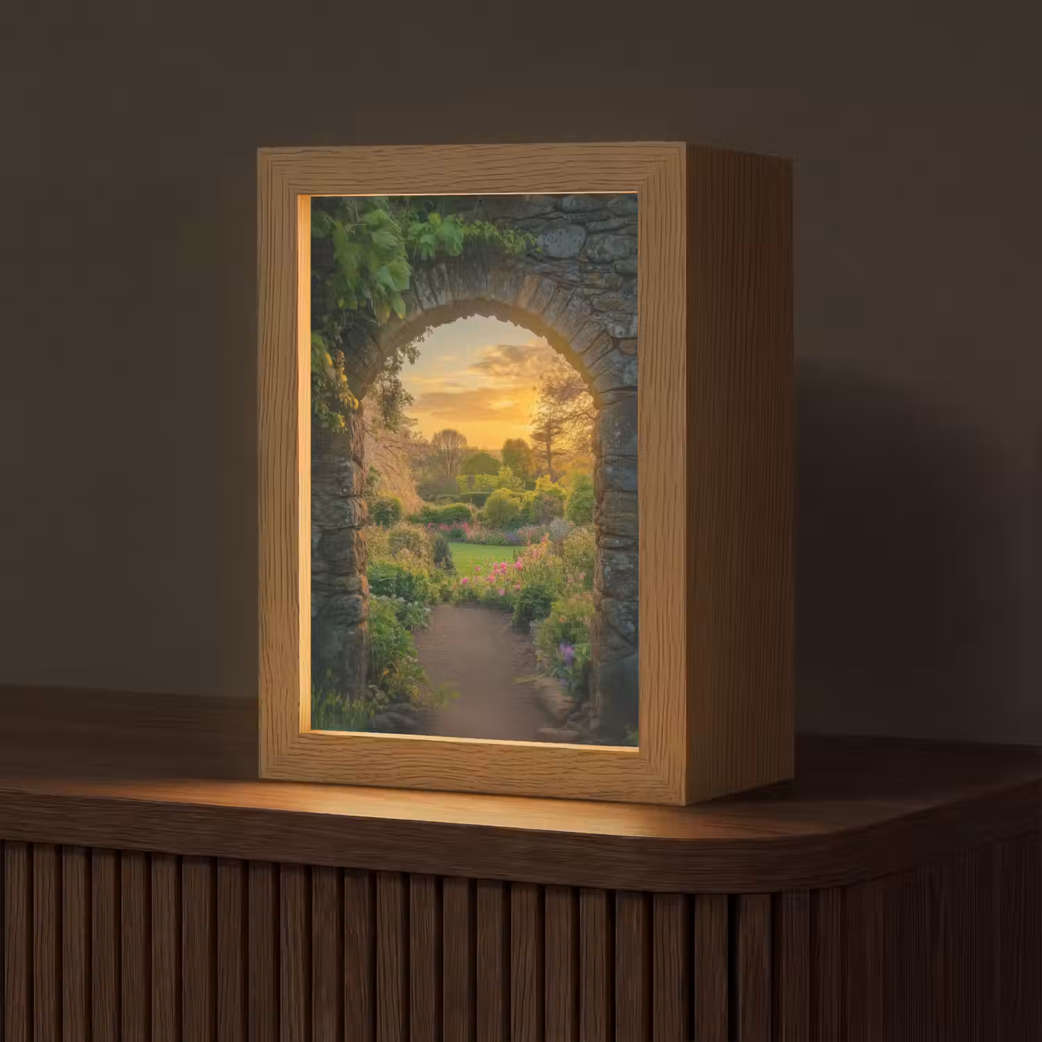 Poort - Planten - Zonsondergang Light Box met kabel (Tafellamp) klein -z3d_website