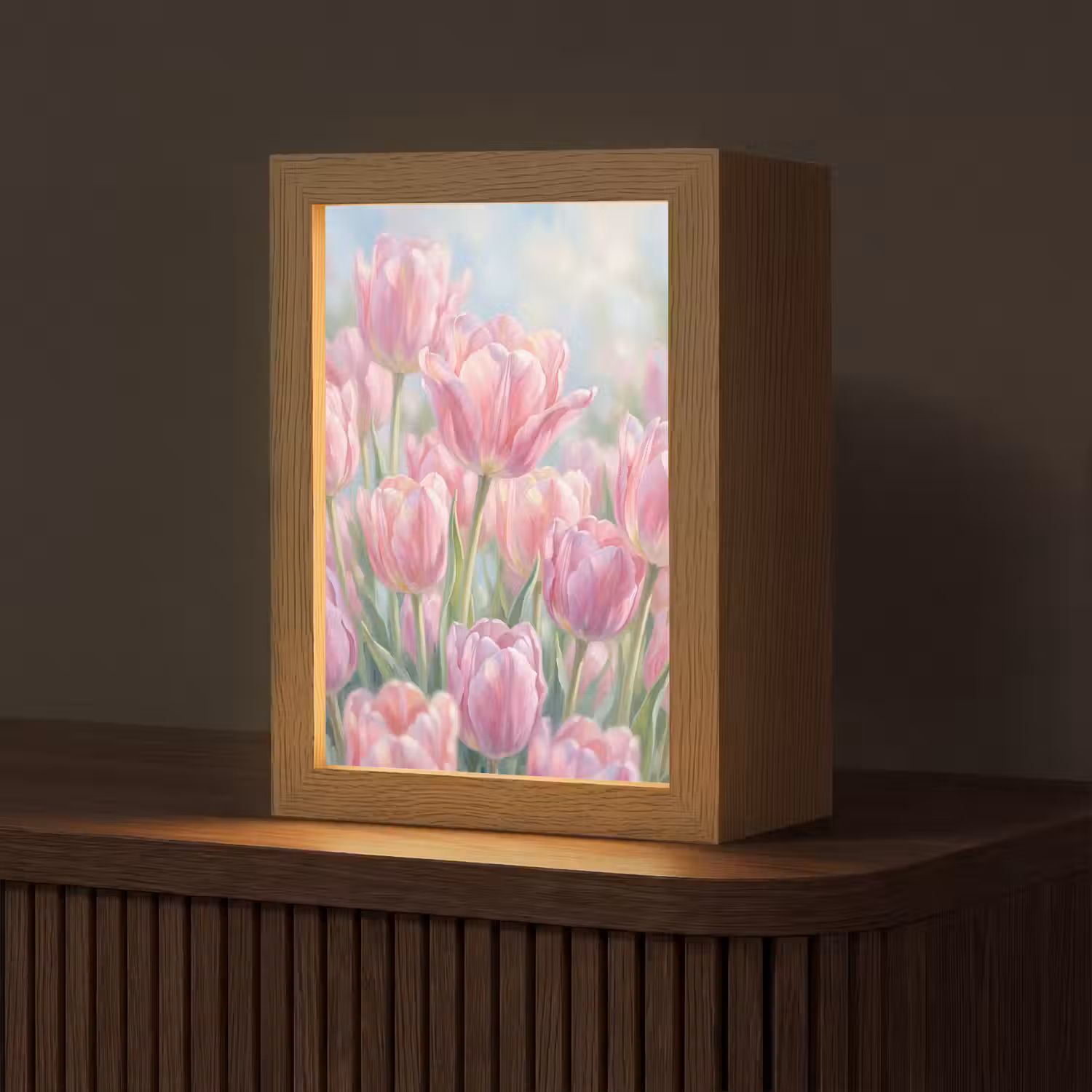 Tulpen - Veld - Lente - Roze Light Box met kabel (Tafellamp) klein -z3d_website