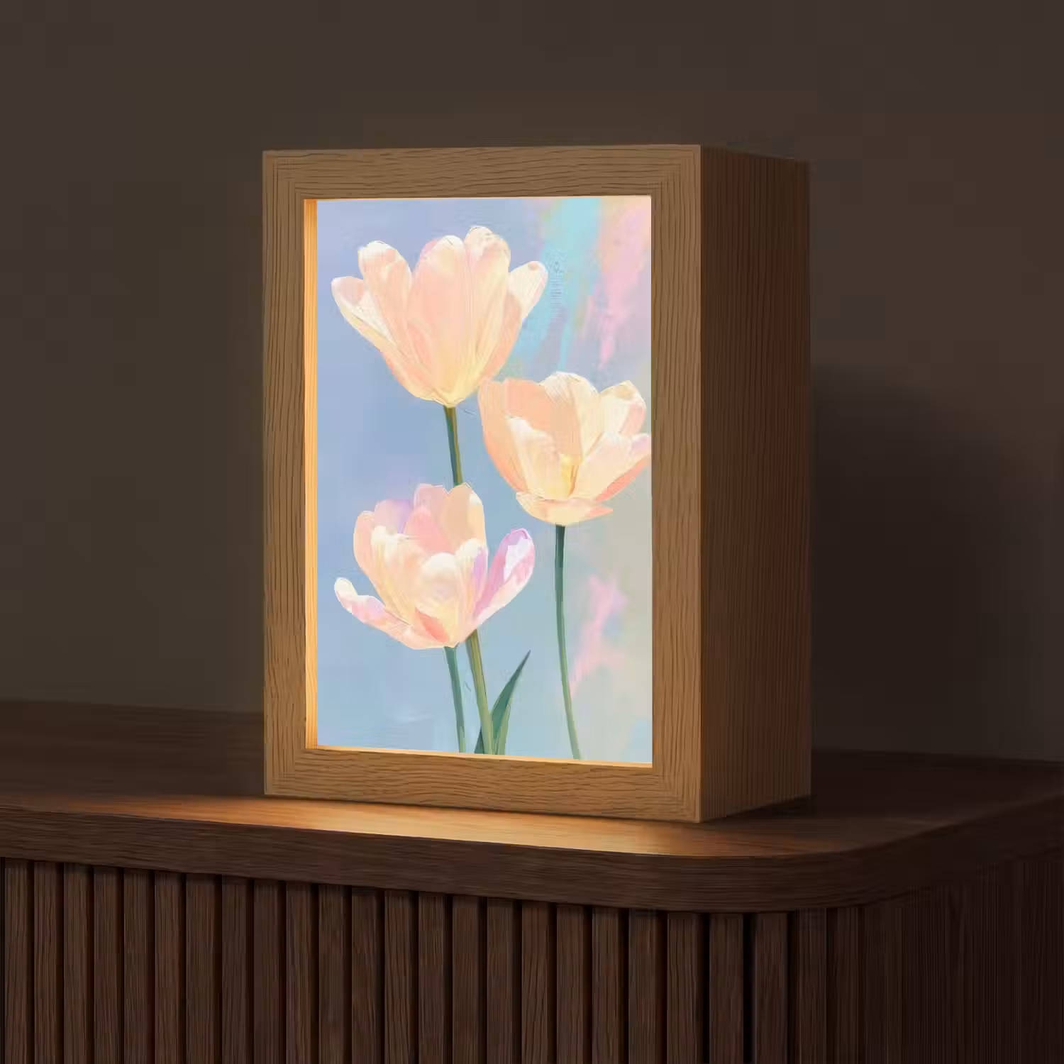 Tulpen - Roze accenten - Blauw Light Box met kabel (Tafellamp) klein -z3d_website