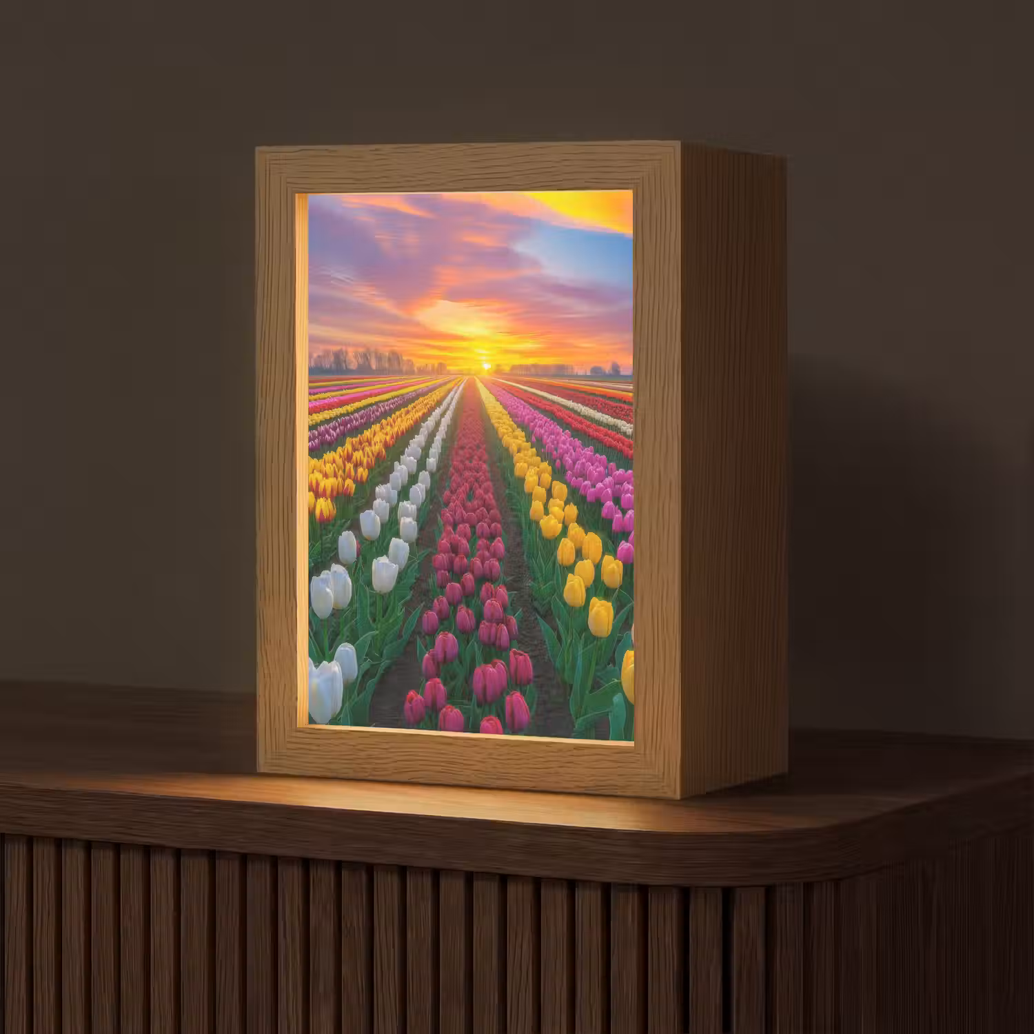Tulpenveld - Zonsondergang - Kleurrijk Light Box met kabel (Tafellamp) klein -z3d_website