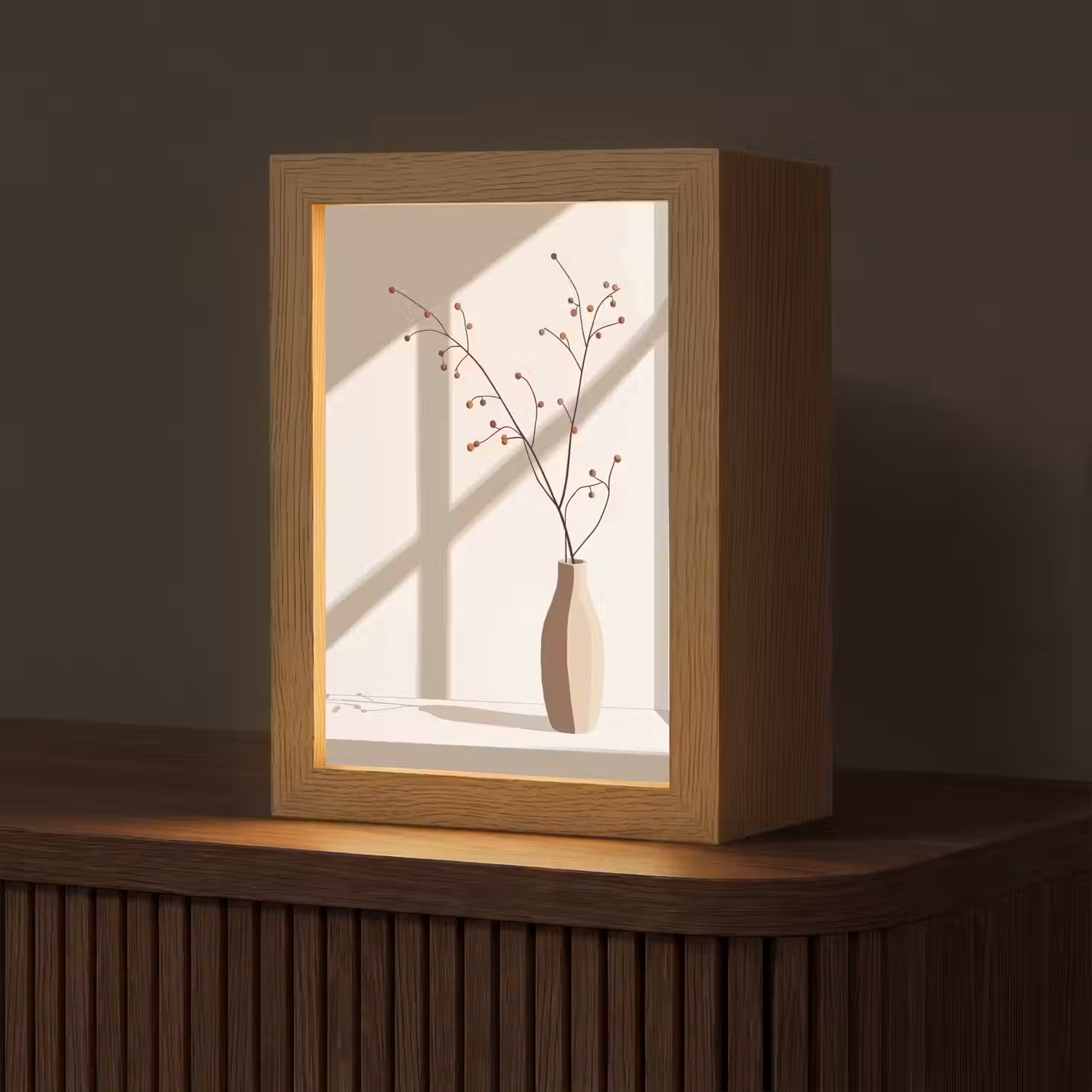 Vaas - Takken - Bessen - Minimalistisch Light Box met kabel (Tafellamp) klein -z3d_website
