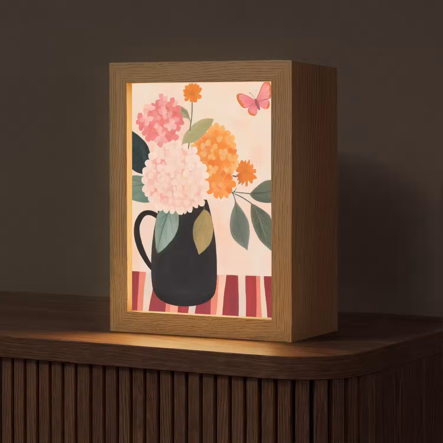 Vaas - Bloemen - Vlinder - Rood Light Box met kabel (Tafellamp) klein -z3d_website