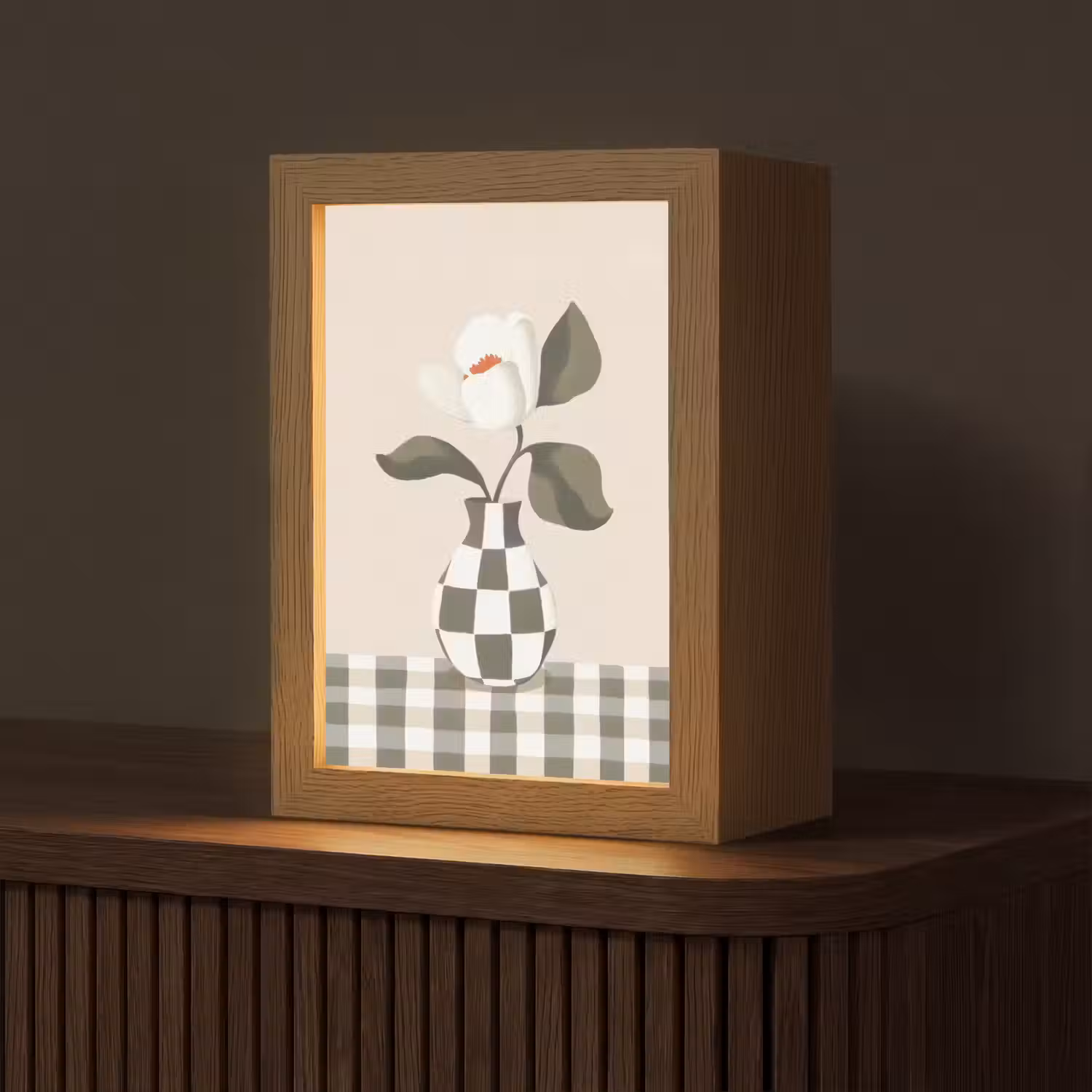Vaas - Geruit - Groen - Bloem Light Box met kabel (Tafellamp) klein -z3d_website