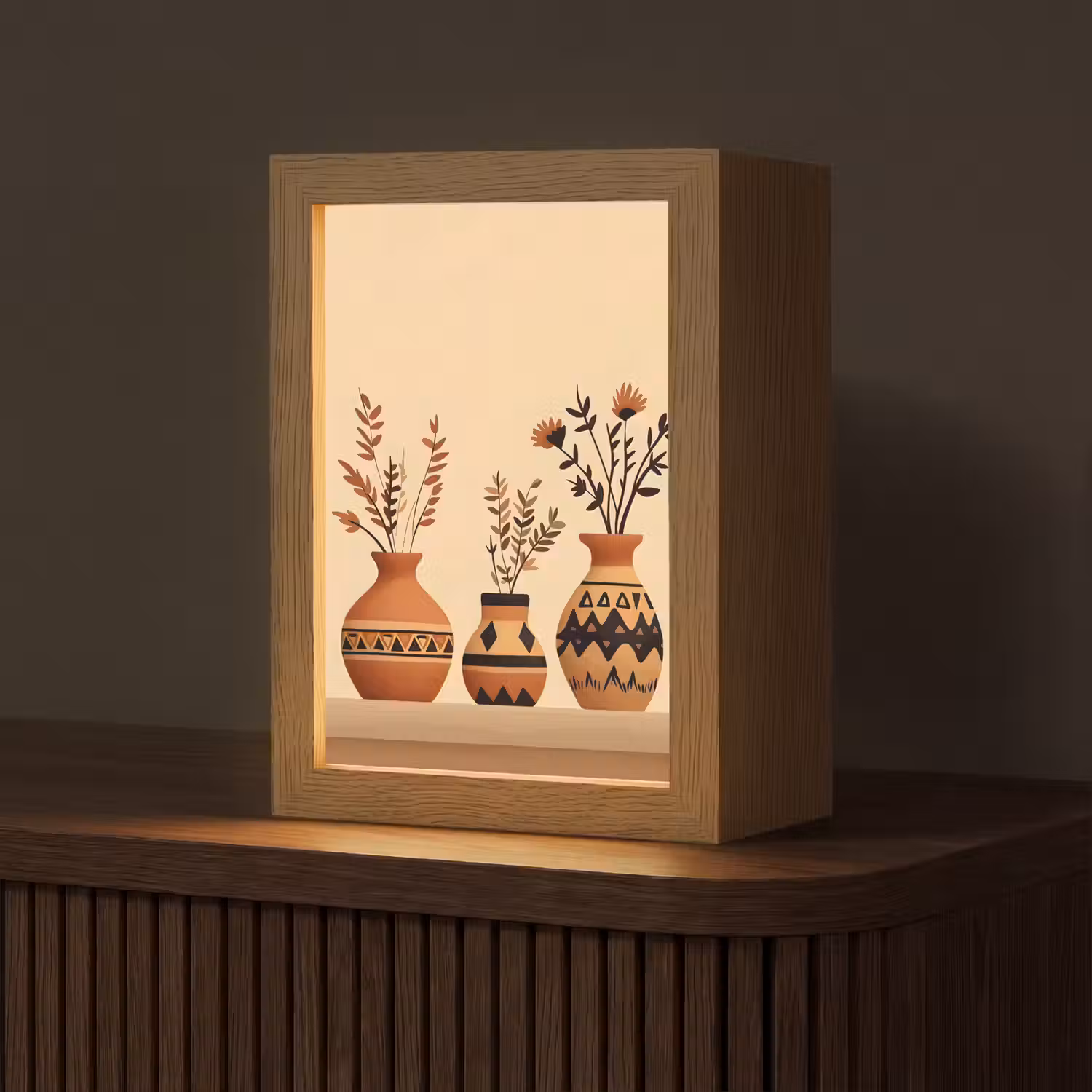 Vazen - Bloemen - Bladeren - Minimalistisch Light Box met kabel (Tafellamp) klein -z3d_website