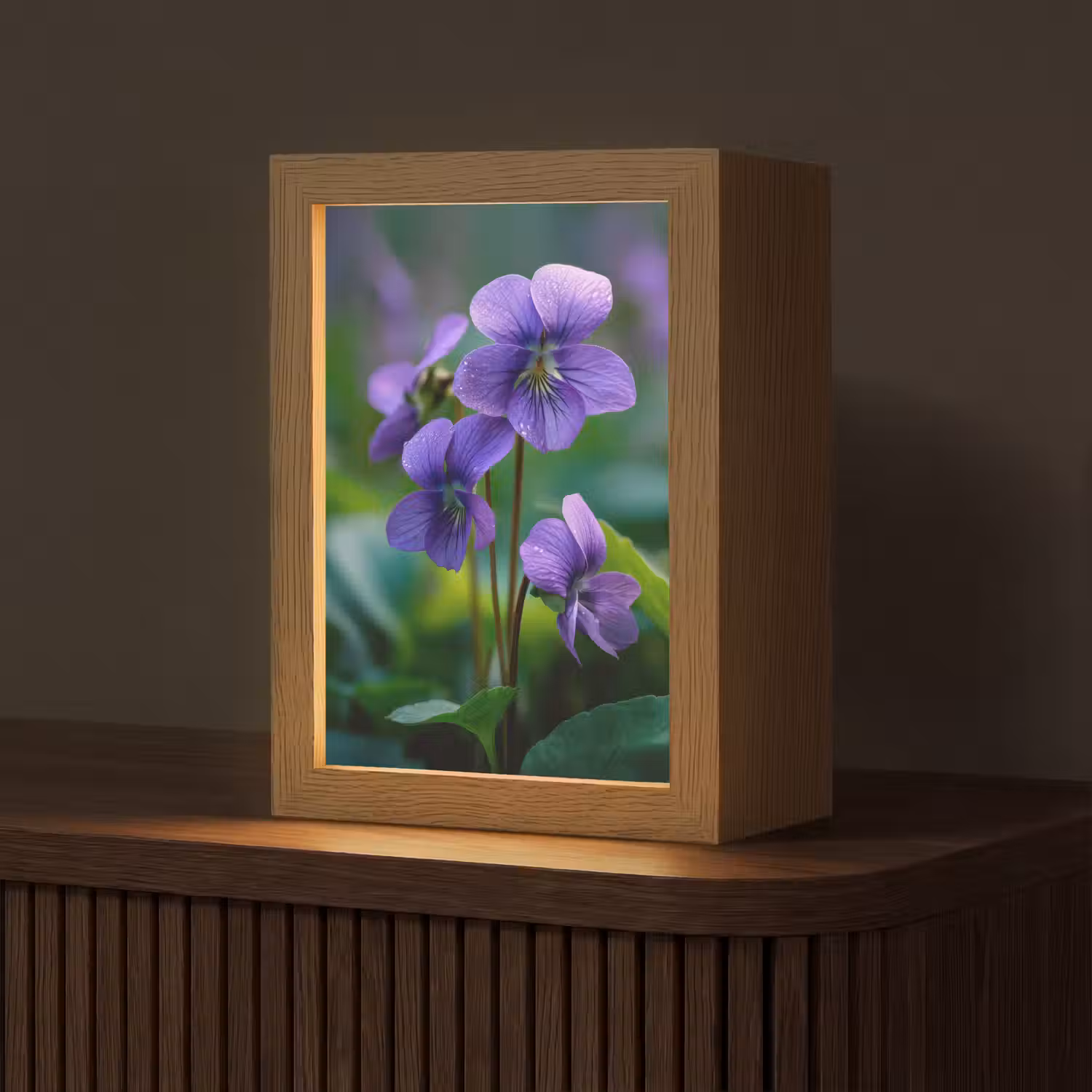 Viooltjes - Paars - Bloem - Bladeren Light Box met kabel (Tafellamp) klein -z3d_website