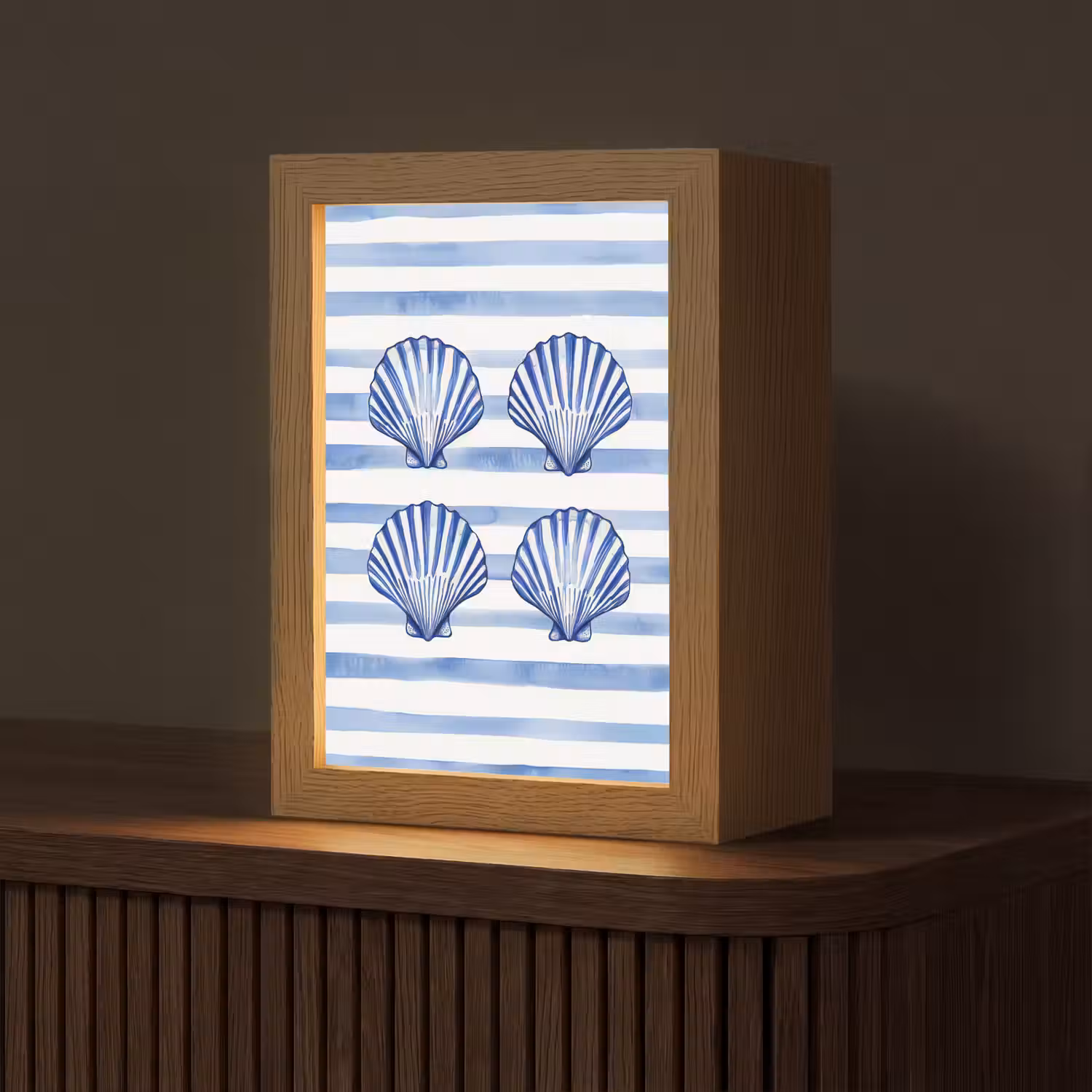 Vier schelpen - Blauw - Wit - Strepen Light Box met kabel (Tafellamp) klein -z3d_website