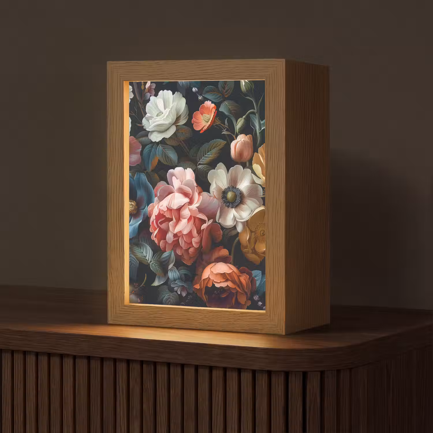 Vintage - Kleurrijk - Bloemen - Modern Light Box met kabel (Tafellamp) klein -z3d_website
