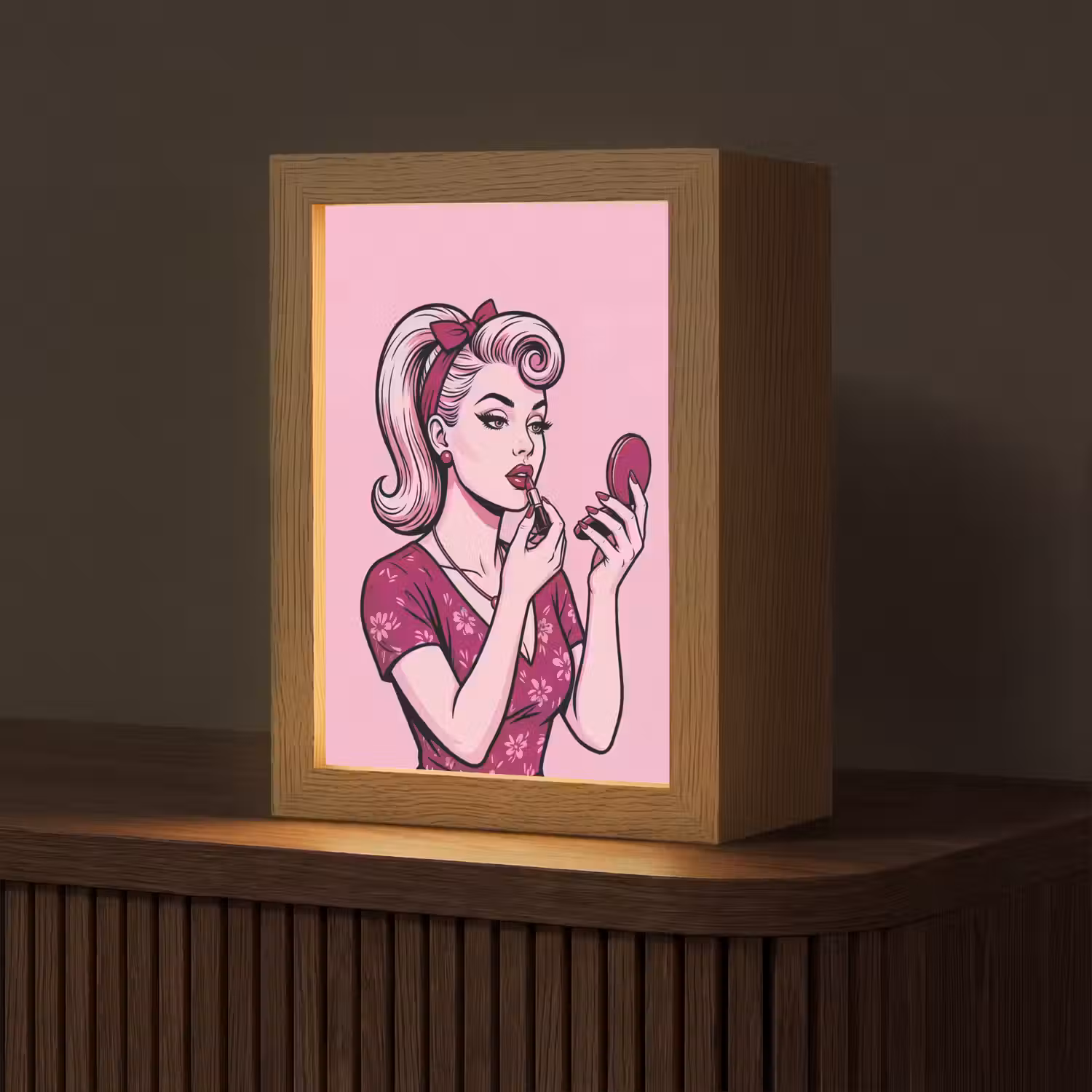 Vintage - Vrouw - Roze Light Box met kabel (Tafellamp) klein -z3d_website