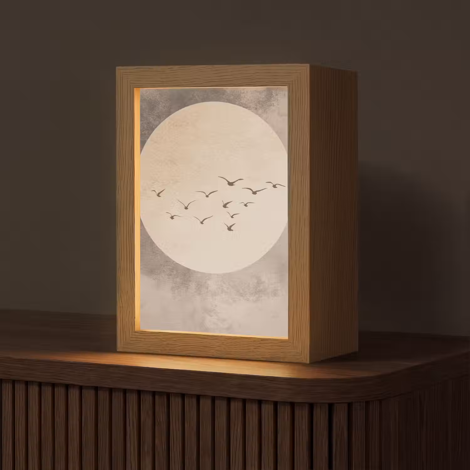 Vogel - Beige - Japandi Light Box met kabel (Tafellamp) klein -z3d_website
