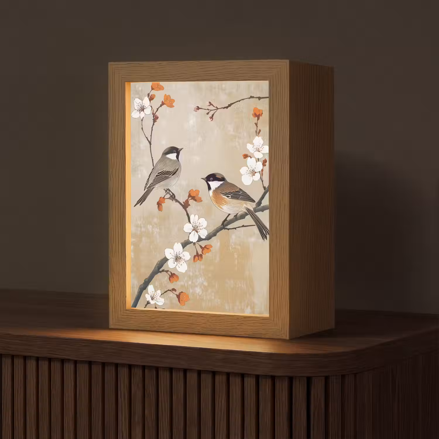 Vogels - Bloesemtak - Bloemen - Oranje Light Box met kabel (Tafellamp) klein -z3d_website