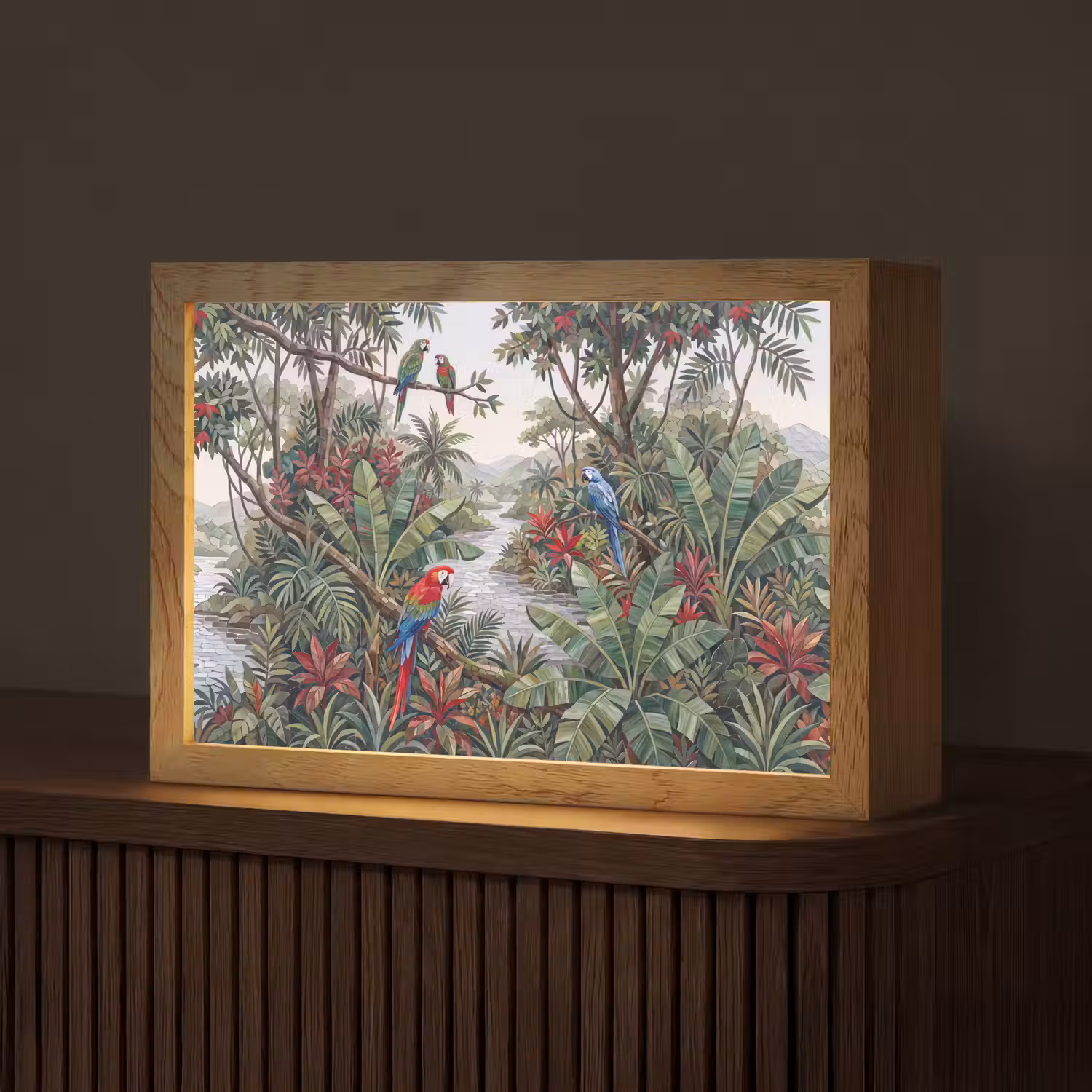 Vogel - Jungle - Natuur - Mozaïek - Groen Light Box met kabel (Tafellamp) klein -z3d_website