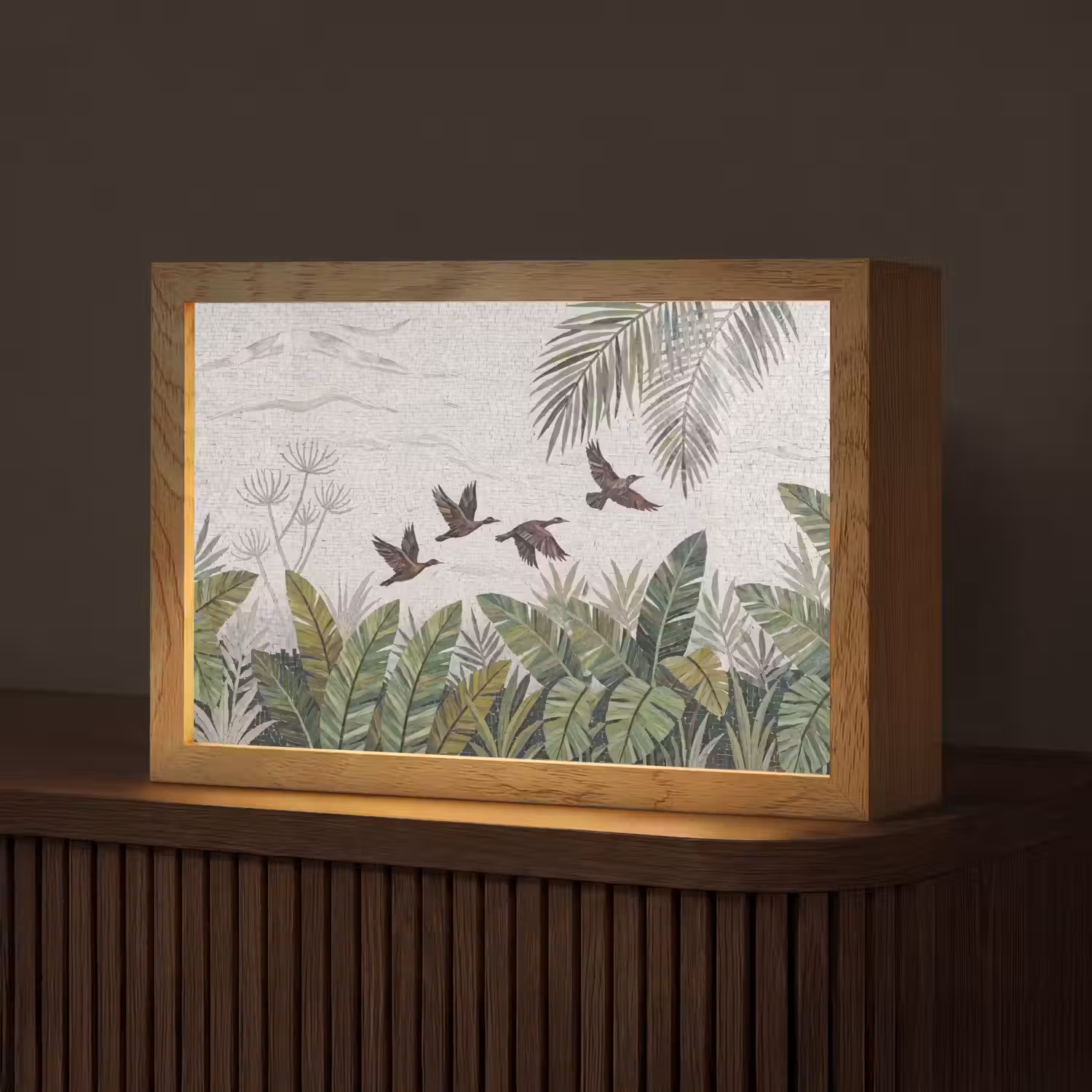 Vogel - Vliegend - Tropisch - Mozaïek - Groen Light Box met kabel (Tafellamp) klein -z3d_website