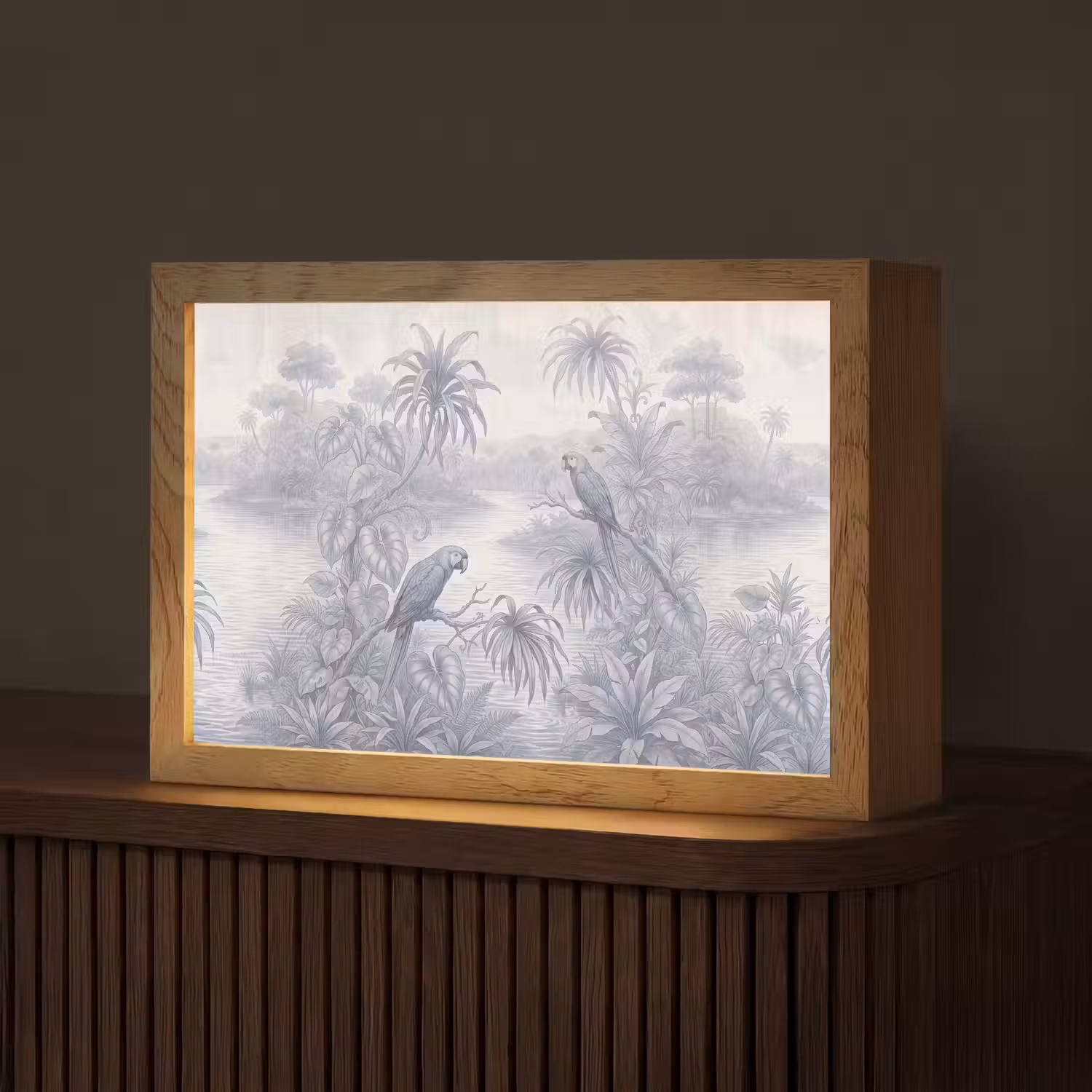 Vogel - Rivier - Tropisch - Illustratie - Blauw Light Box met kabel (Tafellamp) klein -z3d_website