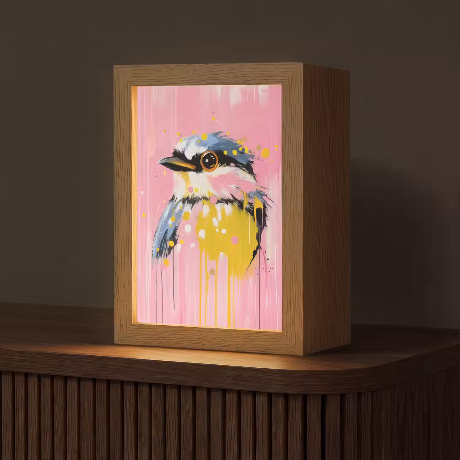 Vogel - Roze - Geel - Blauw Light Box met kabel (Tafellamp) klein -z3d_website