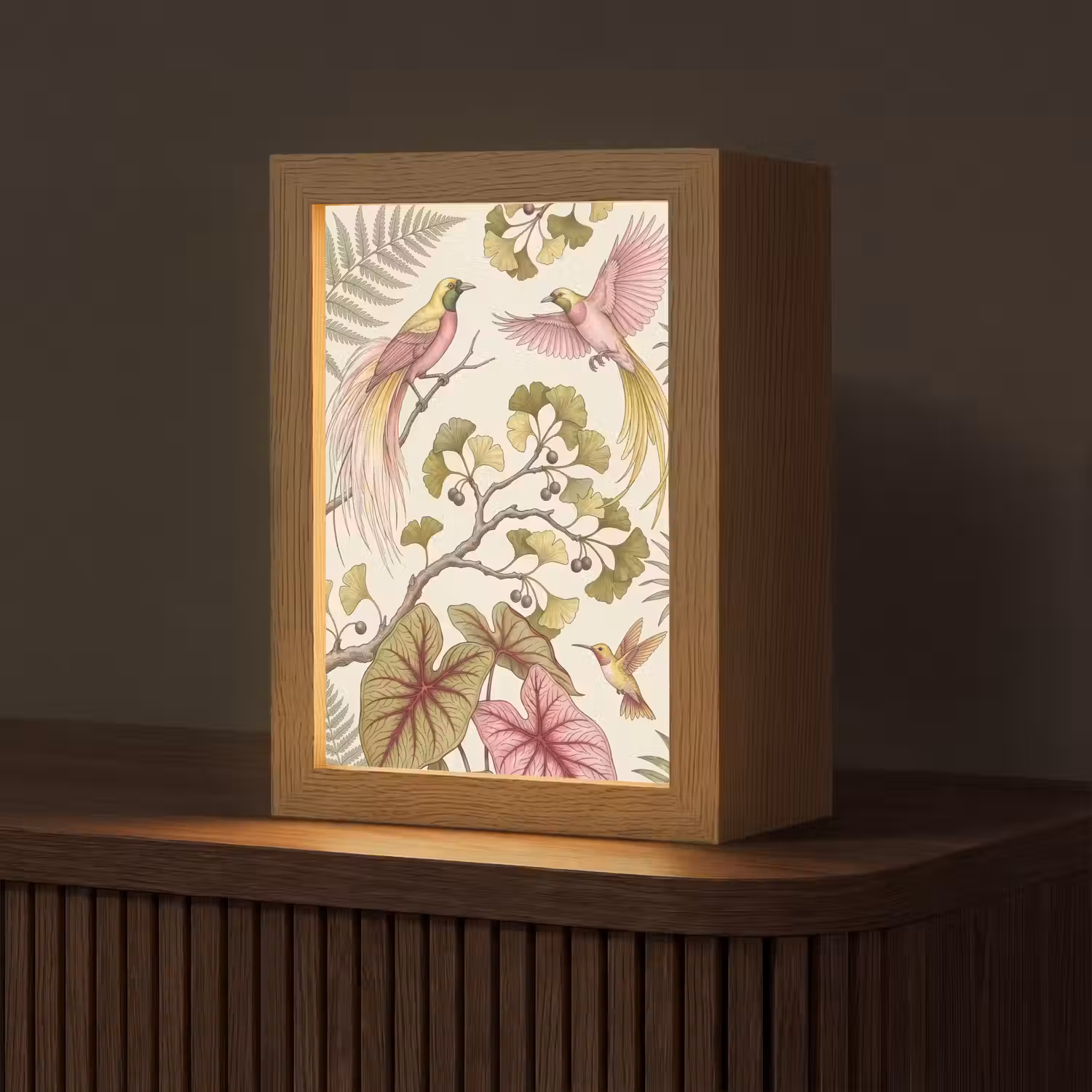 Vogels - Tropisch - Botanisch - Roze Light Box met kabel (Tafellamp) klein -z3d_website