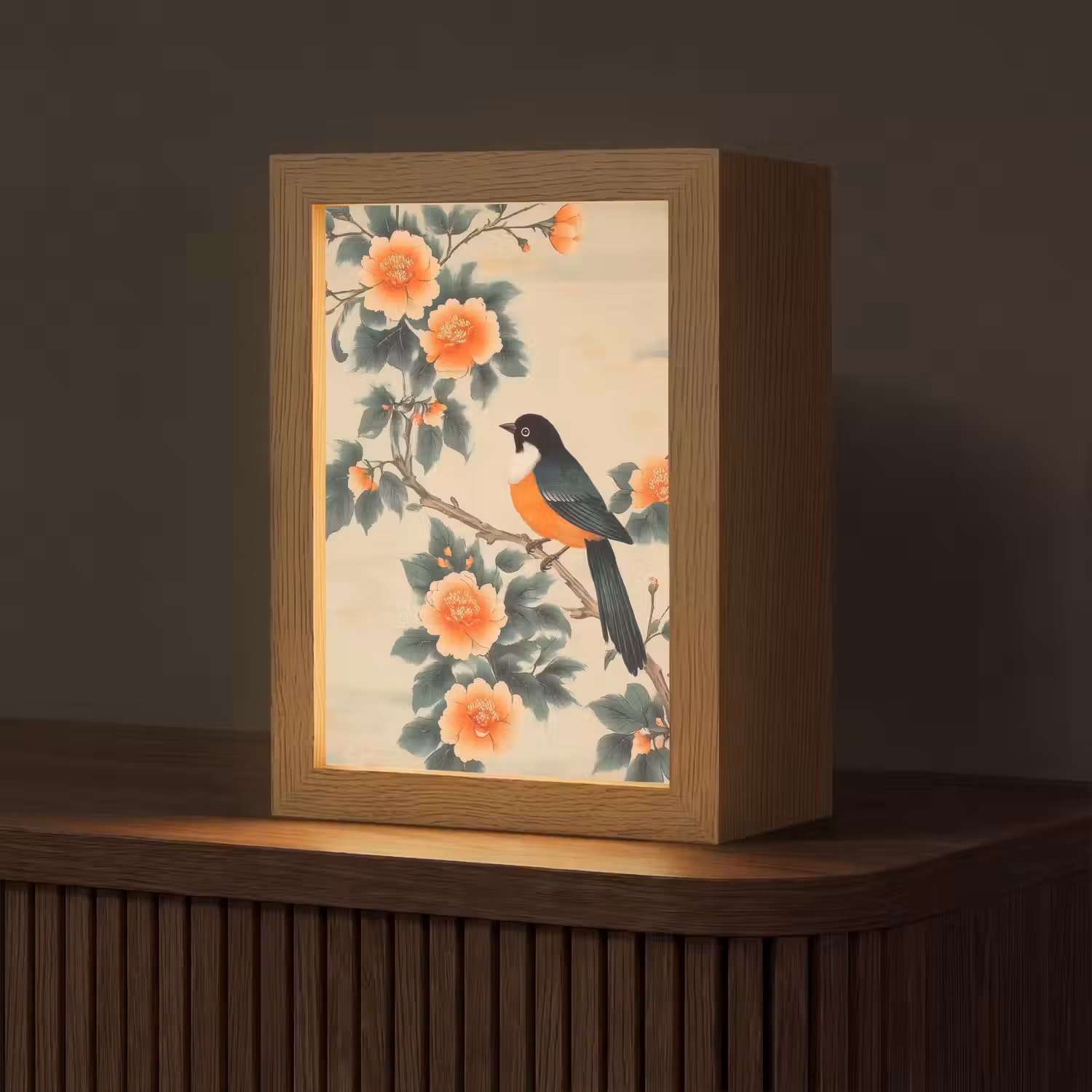 Vogel - Tak - Bloemen - Oranje Light Box met kabel (Tafellamp) klein -z3d_website