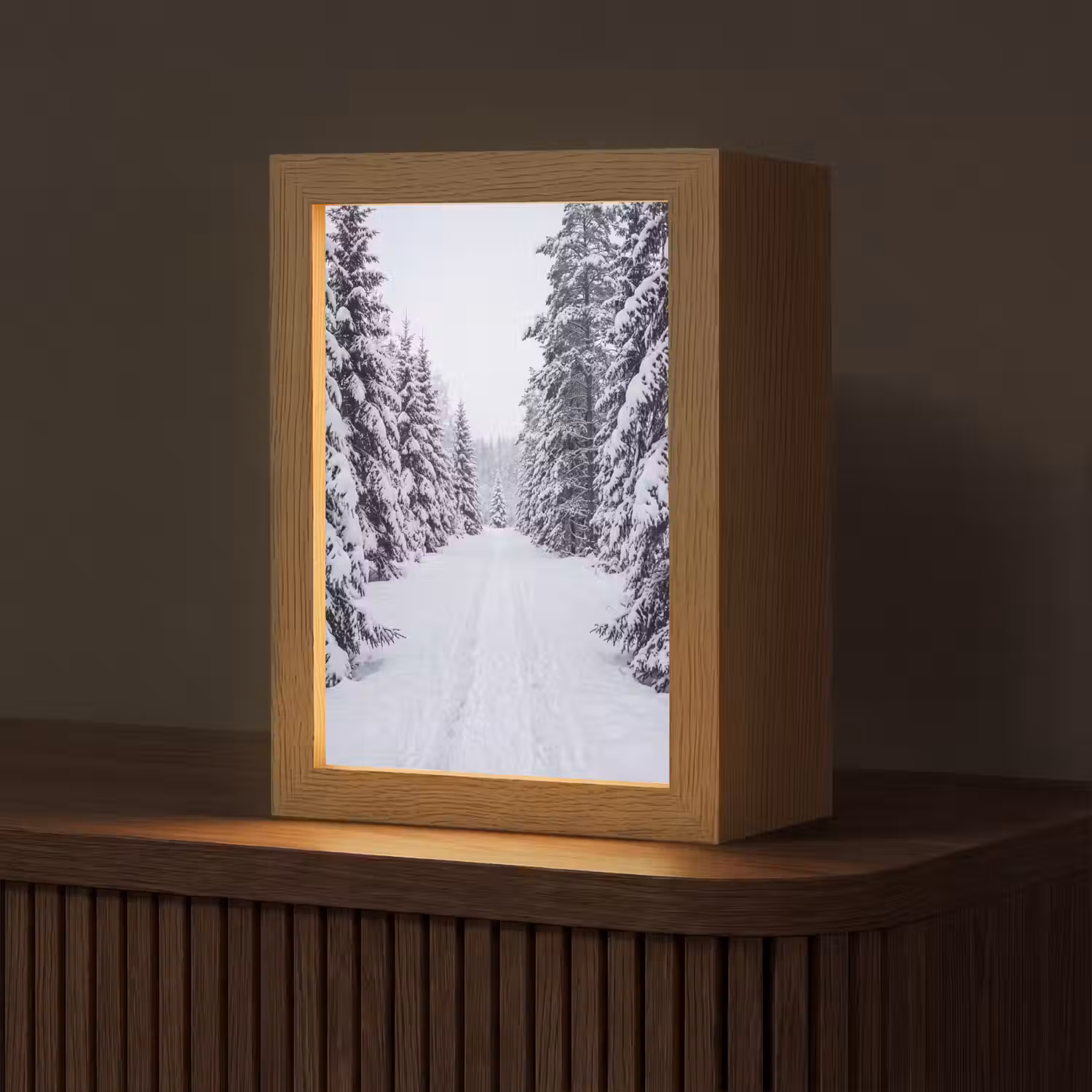Bos - Winter - Sneeuw - Pad - Natuur Light Box met kabel (Tafellamp) klein -z3d_website