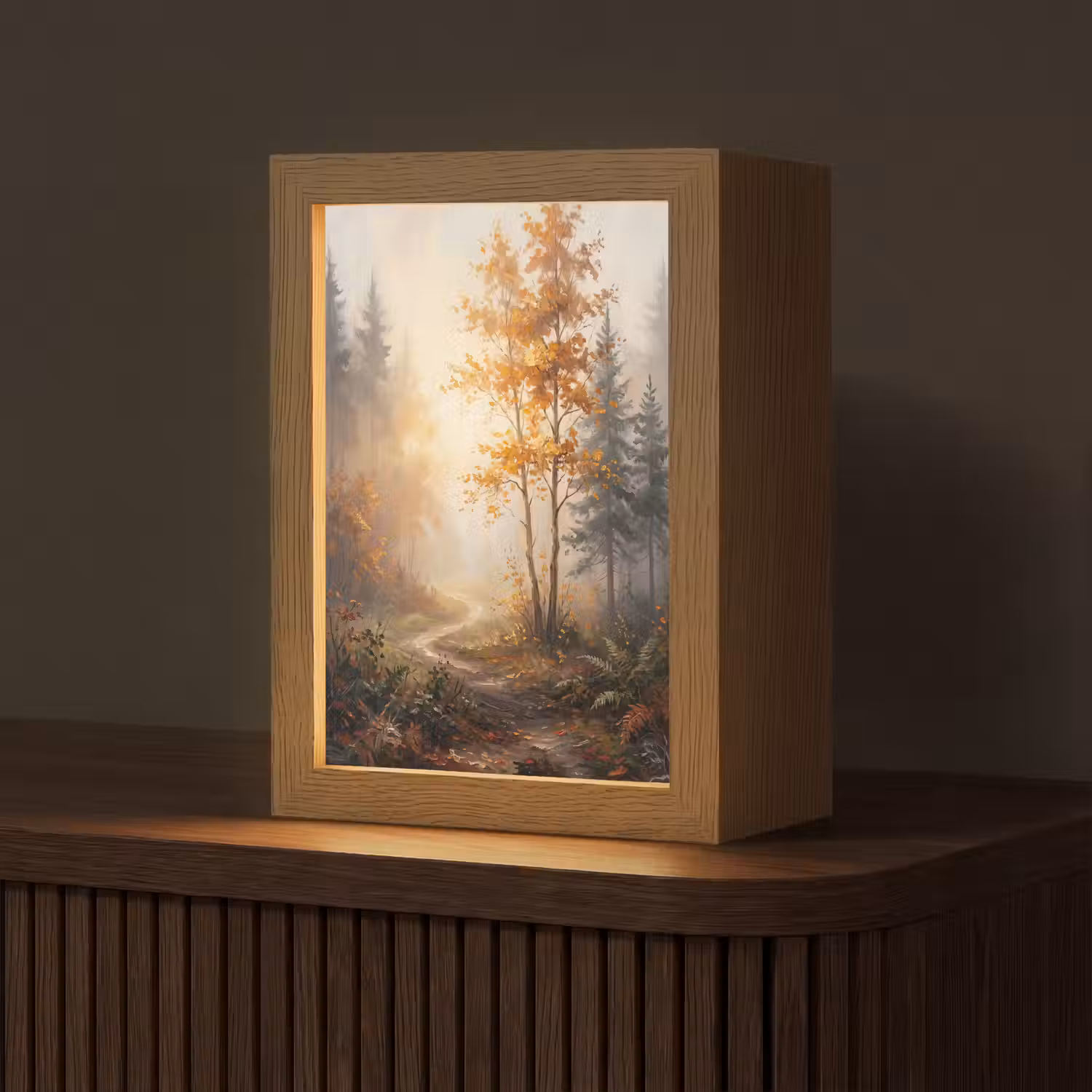 Bospad - Herfstbladeren - Natuur - Schilderachtig - Oranje Light Box met kabel (Tafellamp) klein -z3d_website
