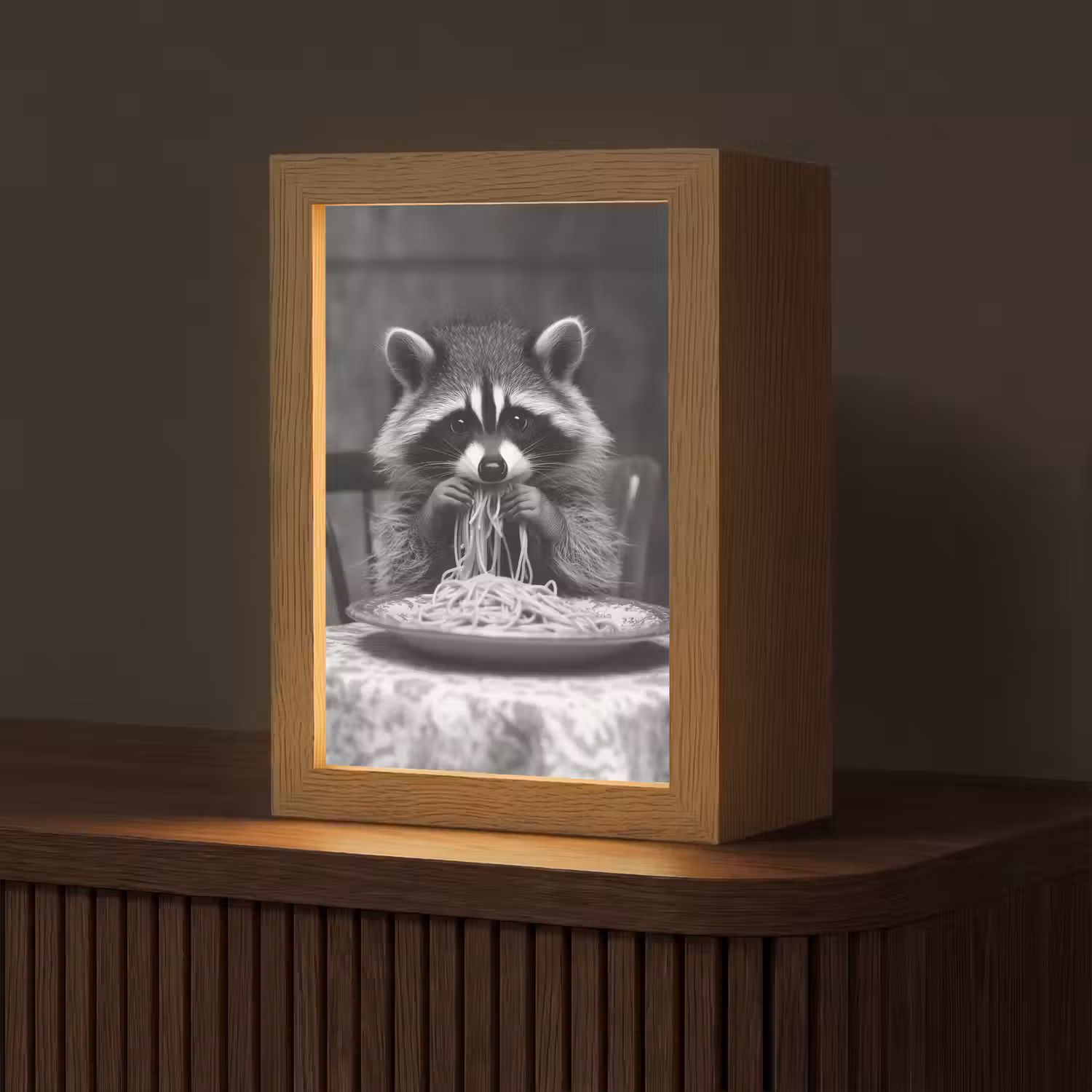 Wasbeer - Cute - Pasta - Tafelkleed - Zwart - Wit Light Box met kabel (Tafellamp) klein -z3d_website