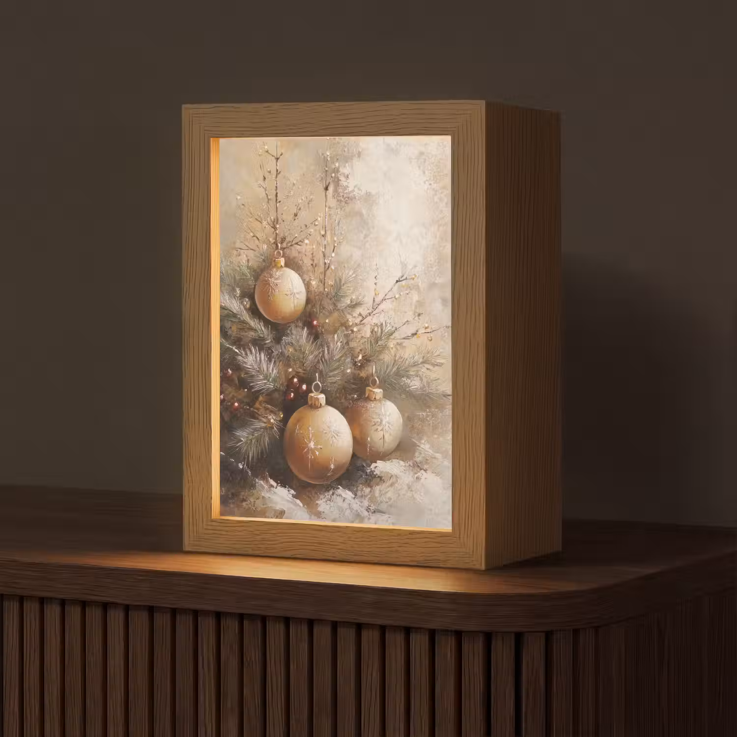 Kerst - Kerstballen - Beige - Goud Light Box met kabel (Tafellamp) klein -z3d_website