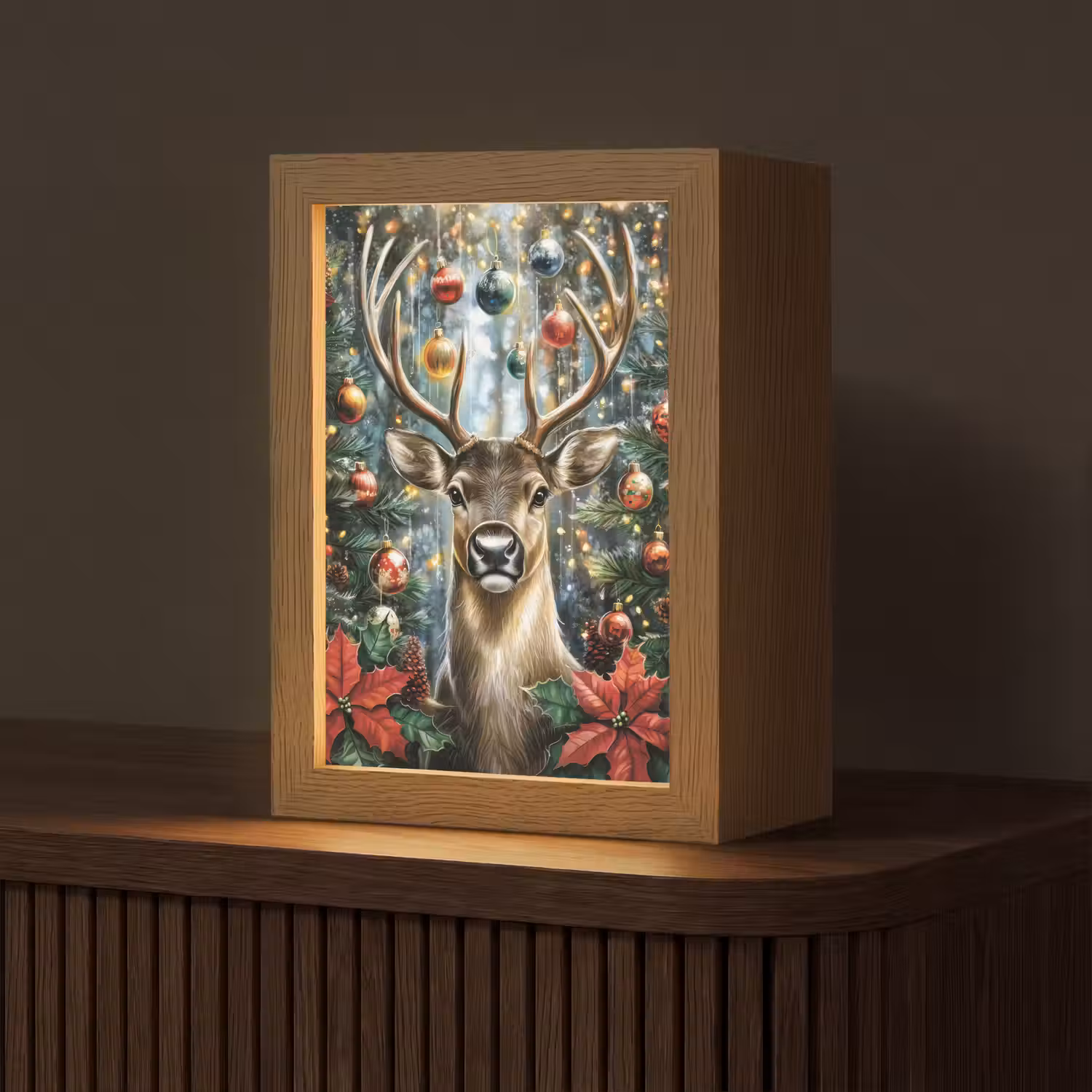 Kerstfeest - Dennenbos - Rood Light Box met kabel (Tafellamp) klein -z3d_website