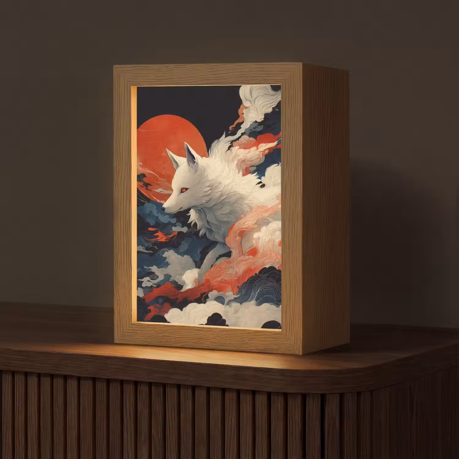 Witte vos - wolken - maan Light Box met kabel (Tafellamp) klein -z3d_website
