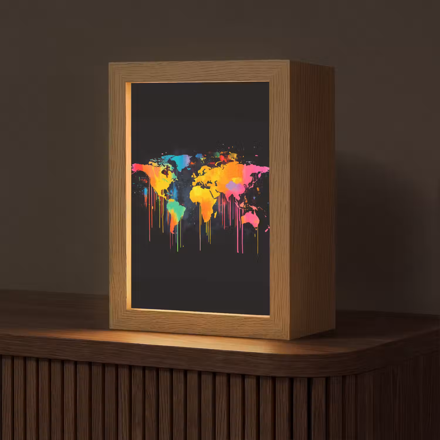 Wereldkaart - Verf - Kleurrijk - Graffiti - Wereld Light Box met kabel (Tafellamp) klein -z3d_website