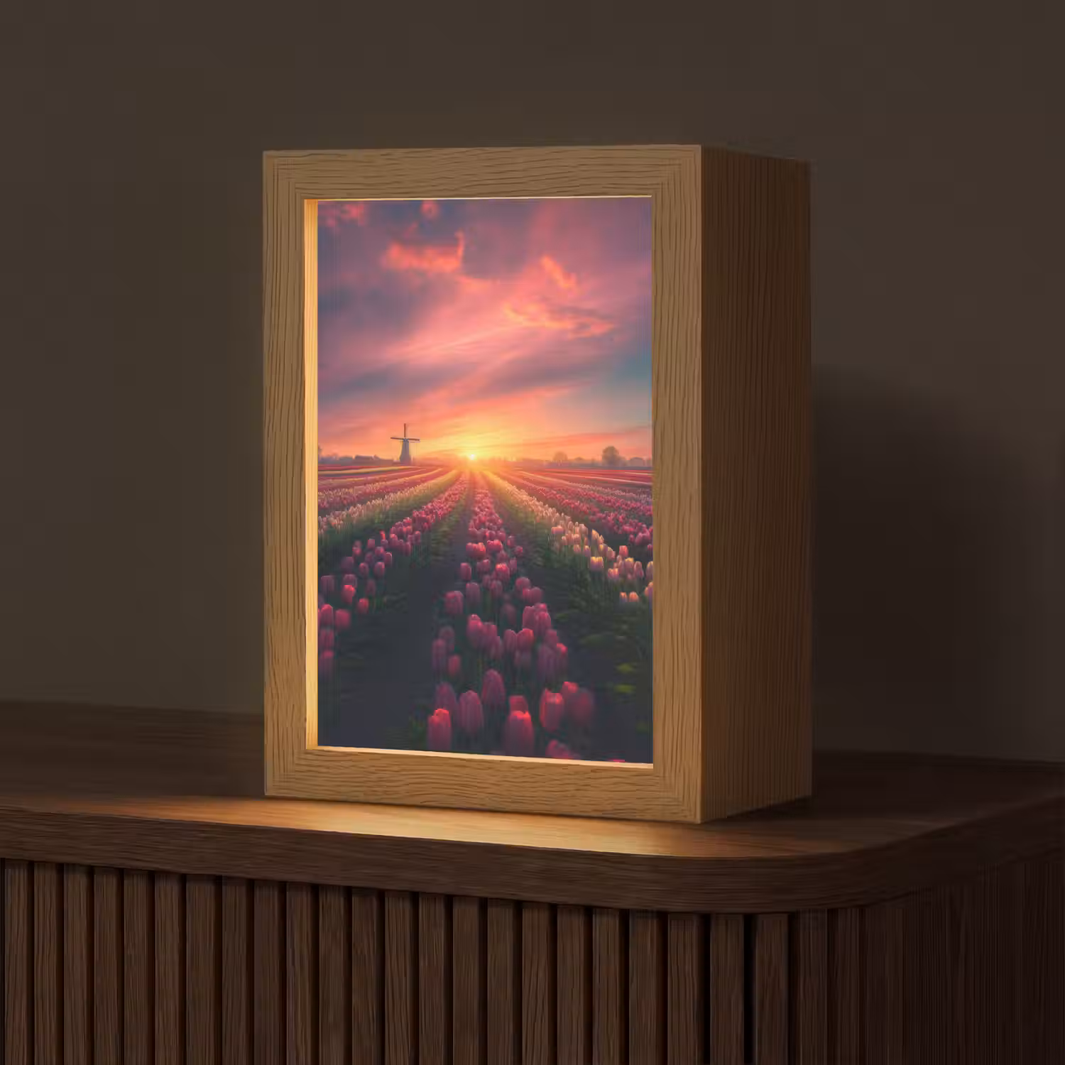 Windmolen - Zonsondergang - Landschap Light Box met kabel (Tafellamp) klein -z3d_website