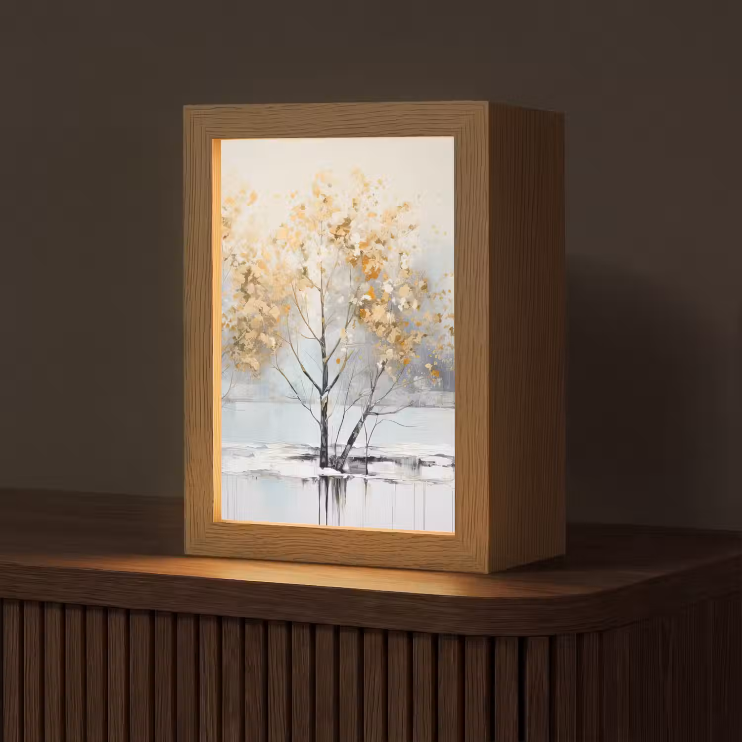 Winter - Bomen - Natuur - Acryl - Kunst Light Box met kabel (Tafellamp) klein -z3d_website