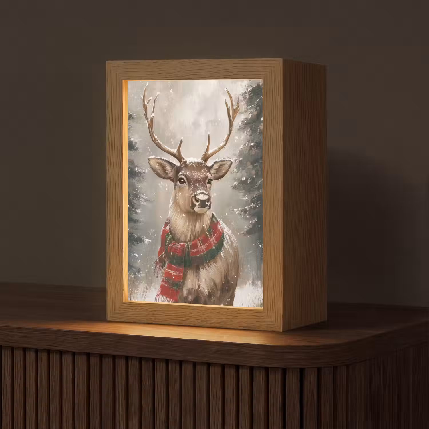 Winter - Bos - Rendier - Donker Light Box met kabel (Tafellamp) klein -z3d_website