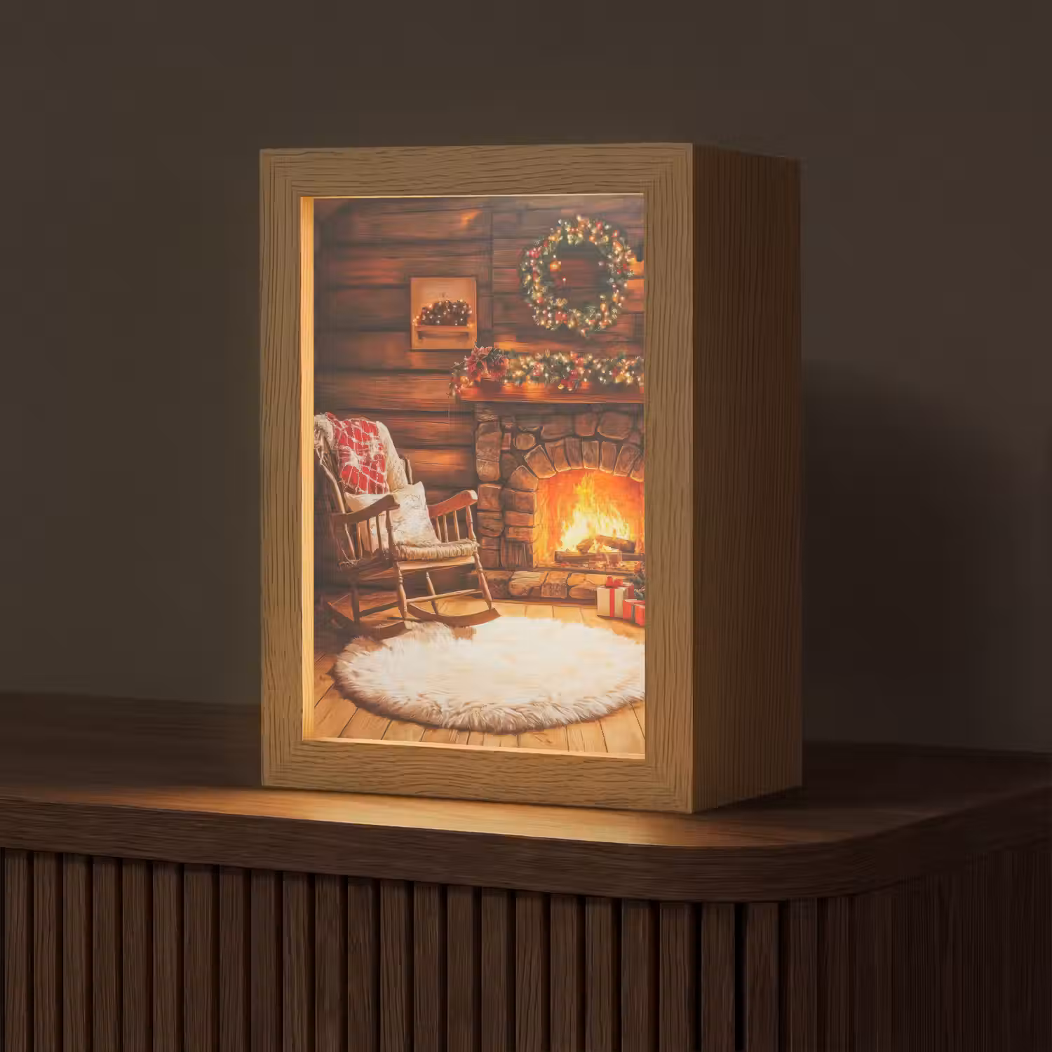 Winter - Kerst - Huis - Openhaard Light Box met kabel (Tafellamp) klein -z3d_website