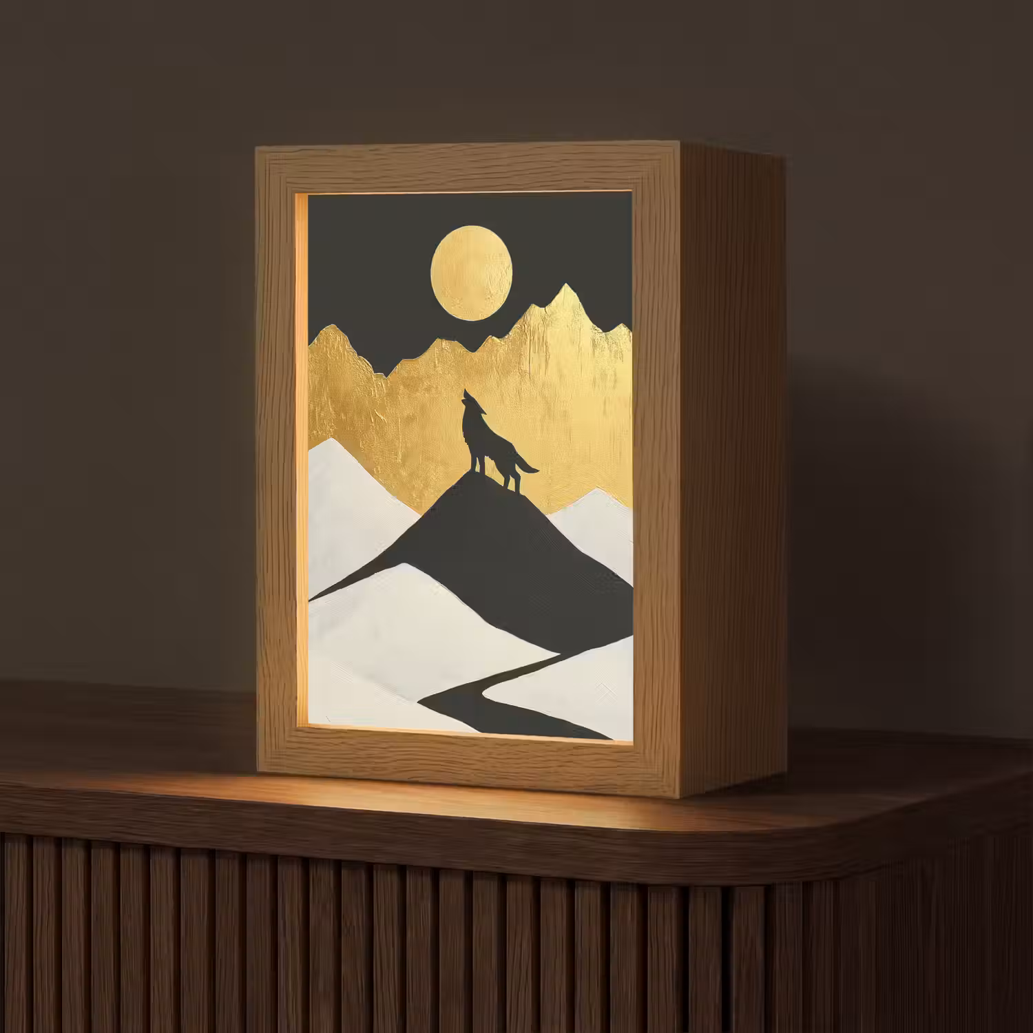 Wolf - Bergen - Maan - Zwart Light Box met kabel (Tafellamp) klein -z3d_website
