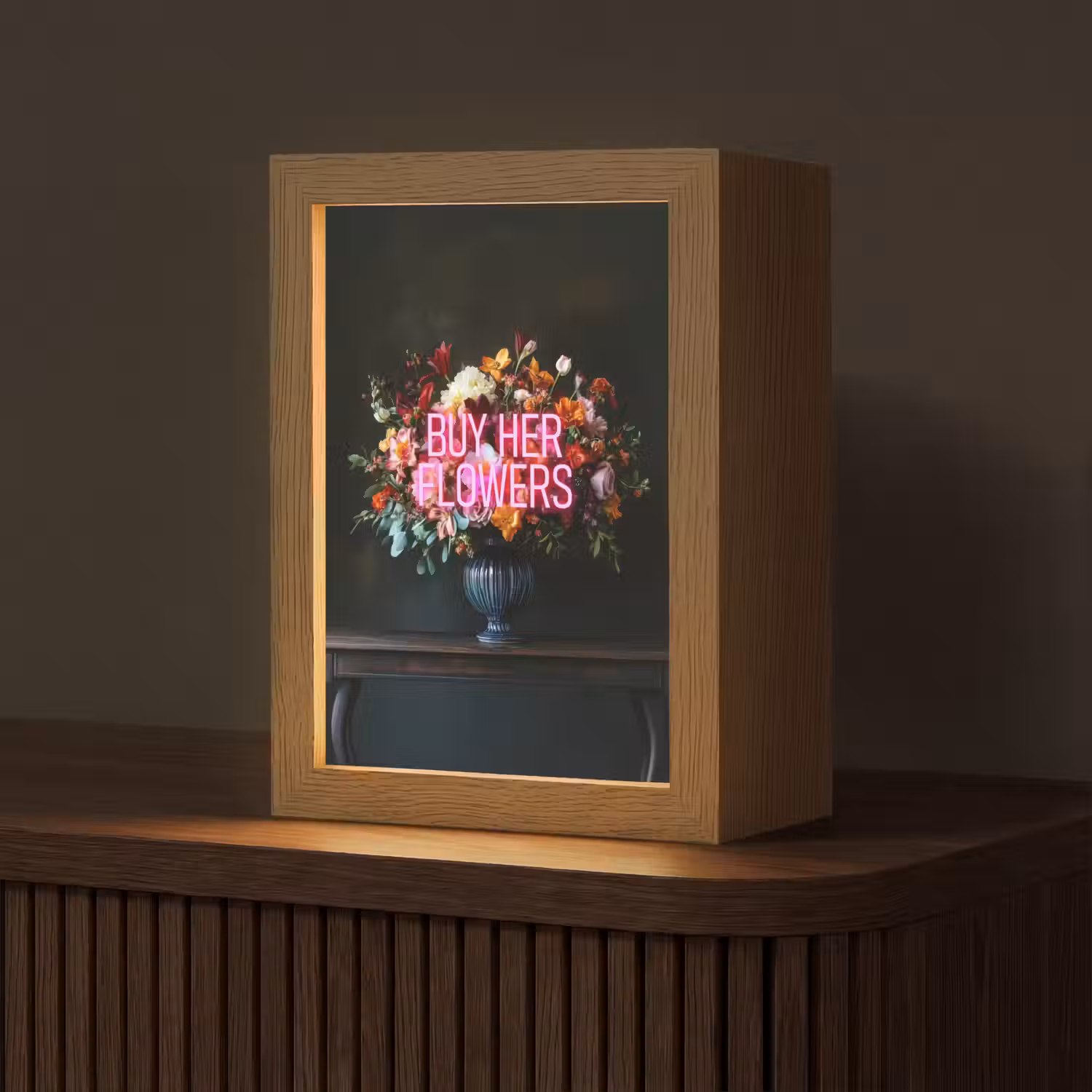 Quote - Bloemen - Vaas - Neon Light Box met kabel (Tafellamp) klein -z3d_website