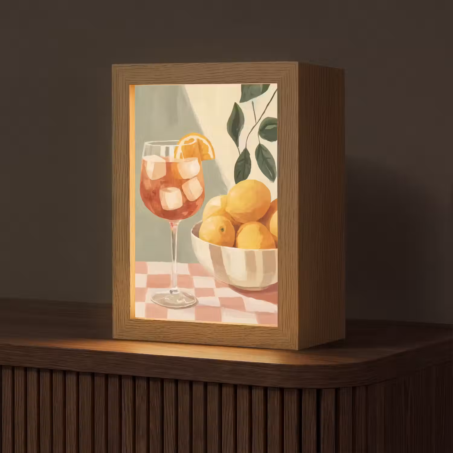 Citroenen - Glas - Tafelkleed - Geblokt Light Box met kabel (Tafellamp) klein -z3d_website