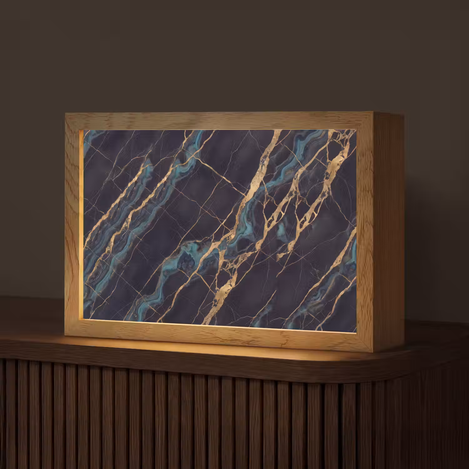 Abstract - Gouden lijnen - Kunst - Modern - Zwart Light Box met kabel (Tafellamp) klein -z3d_website
