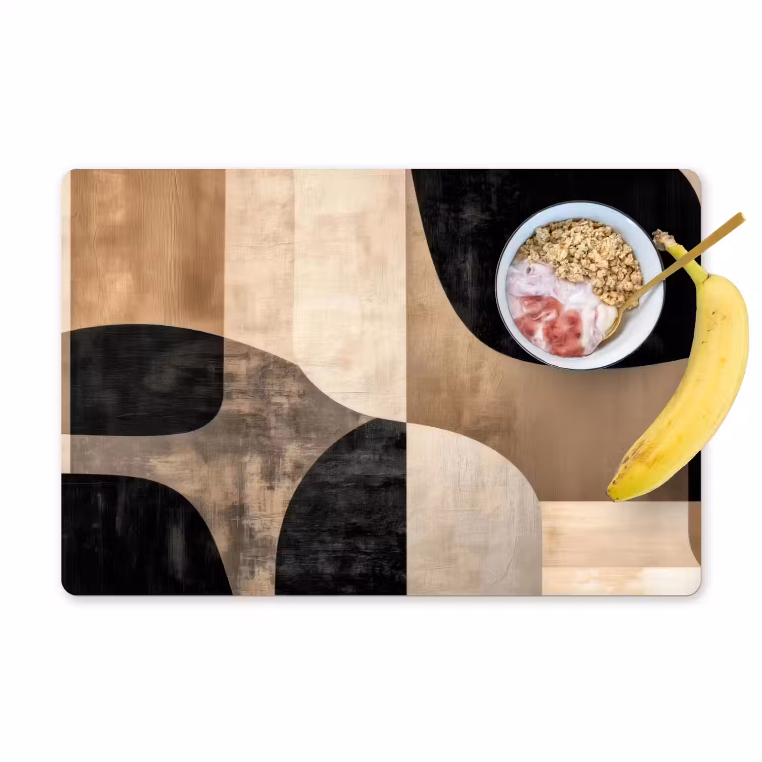 Abstract - Vlakken - Zwart - Rond Placemat vinyl groot -zzzproduct_Kitchenyeah-website