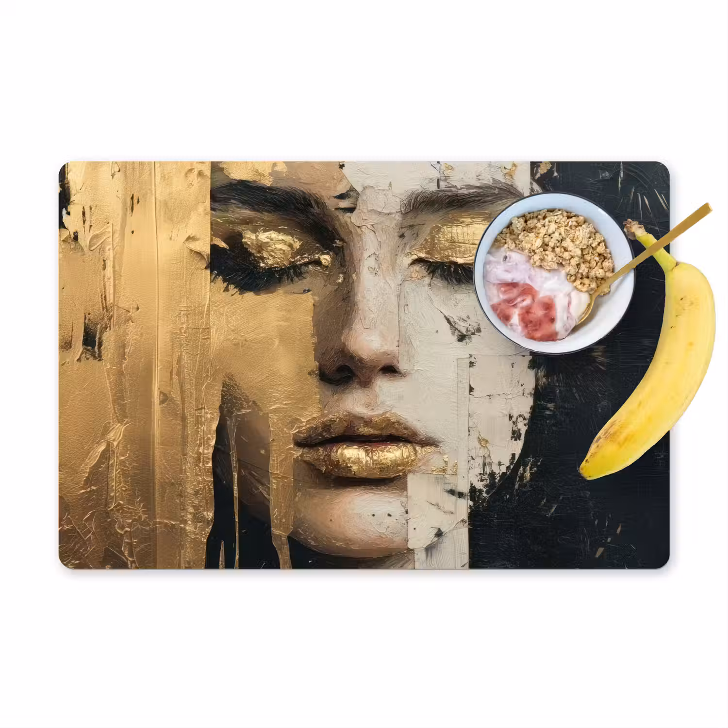 Abstract - Goud - Gezicht - Lippen Placemat vinyl groot -zzzproduct_Kitchenyeah-website