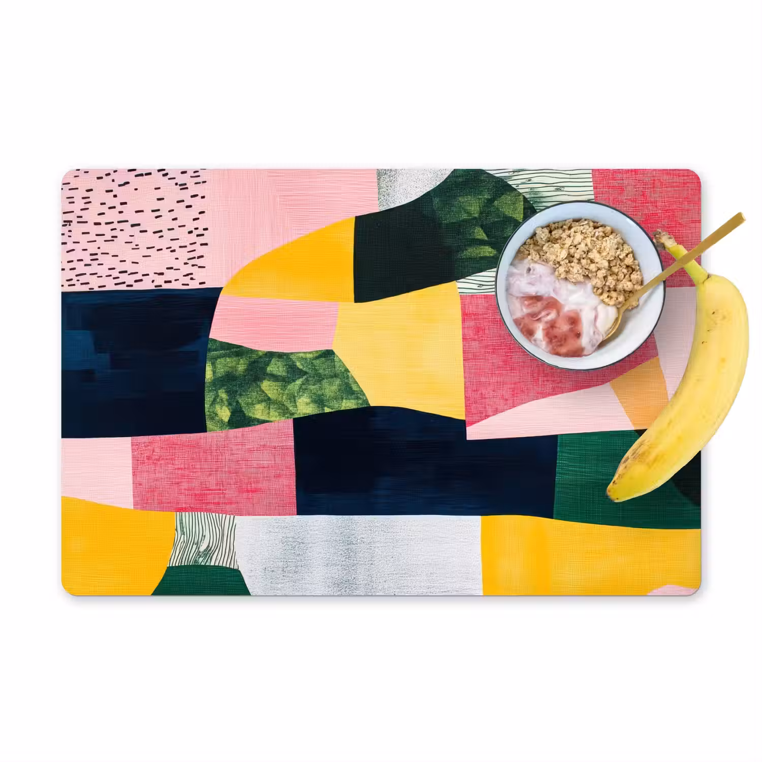 Abstract - Roze - Lappen - Vormen - Geel Placemat vinyl groot -zzzproduct_Kitchenyeah-website