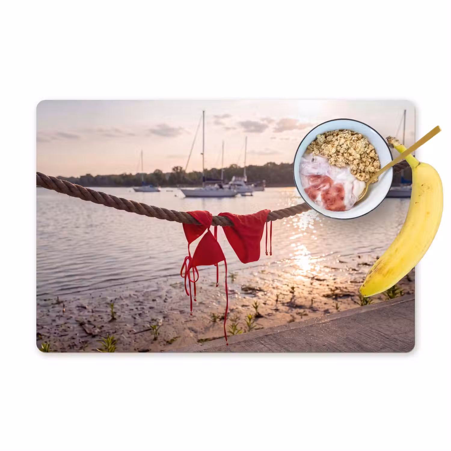 Badkleding - Rood - Zomer - Water - Zonsondergang Placemat vinyl groot -zzzproduct_Kitchenyeah-website