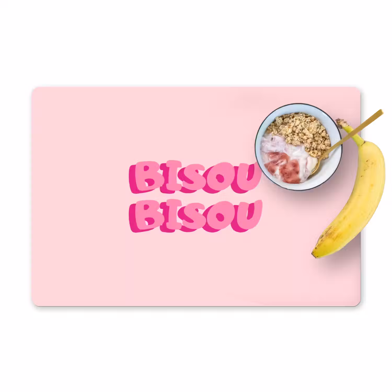 Bisou - Roze - Dikke letters Placemat vinyl groot -zzzproduct_Kitchenyeah-website