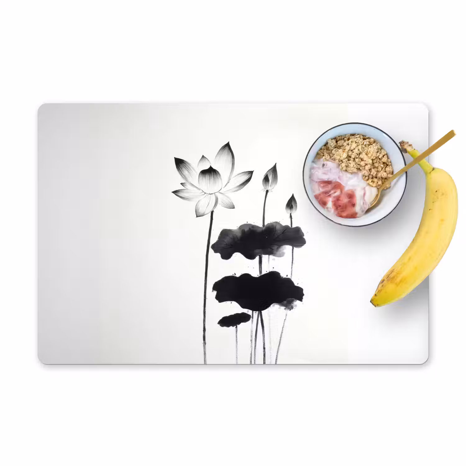 Bladeren - Zwart - Lotusbloem - Minimalitisch Placemat vinyl groot -zzzproduct_Kitchenyeah-website