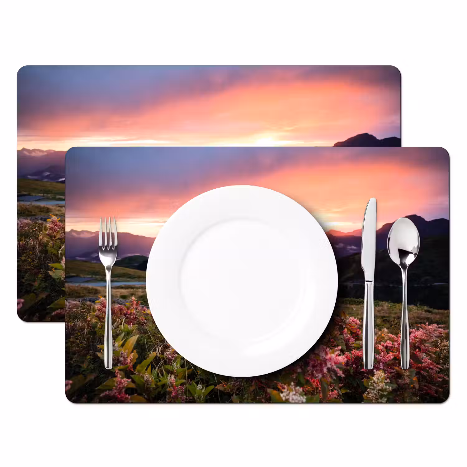 Bloemen - Bergen - Landschap - Nacht - Lucht - Roze Placemat vinyl groot -zzsfeer2_Kitchenyeah-website