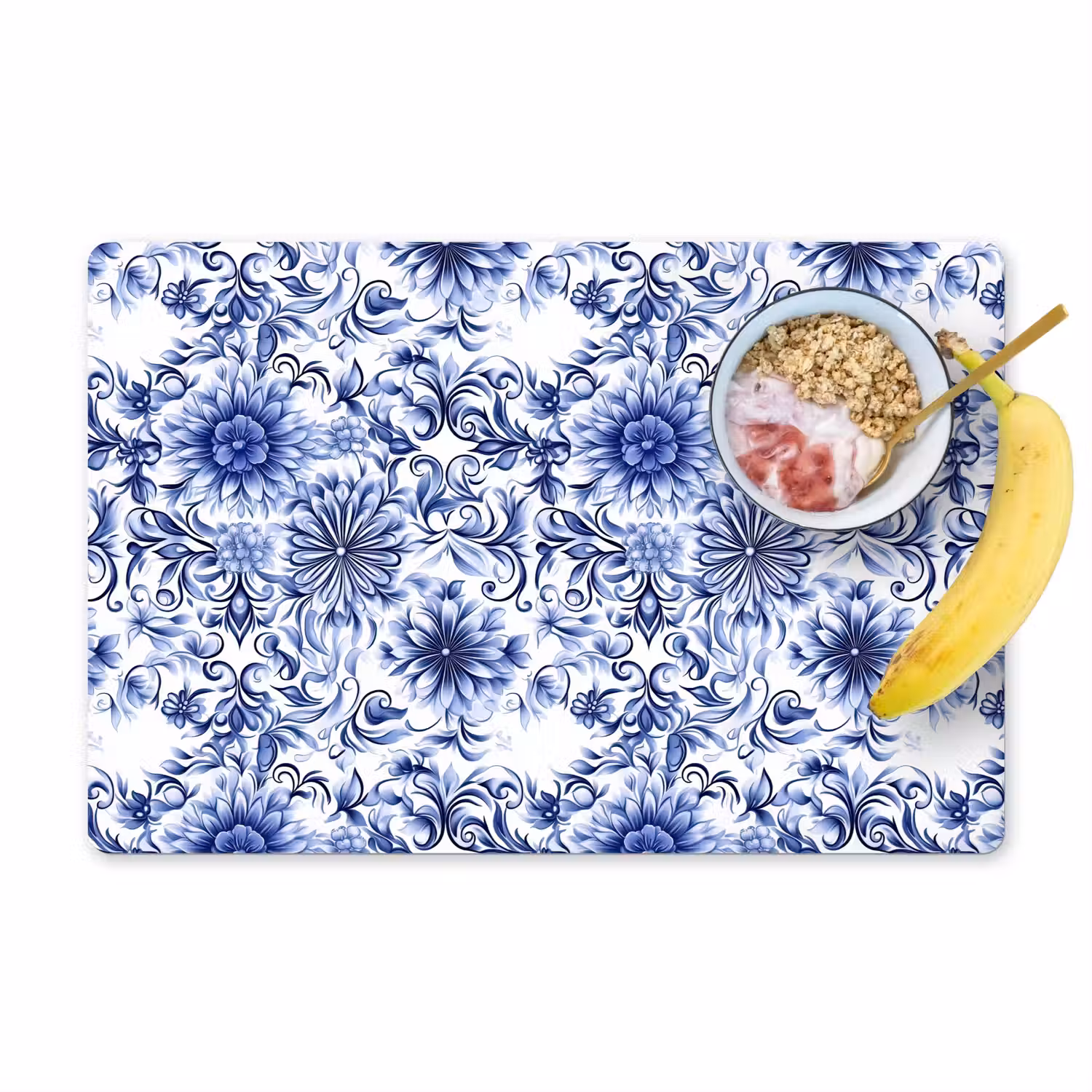 Bloemen - Blauw - Patroon - Wit Placemat vinyl groot 368 -zzzproduct_Kitchenyeah-website