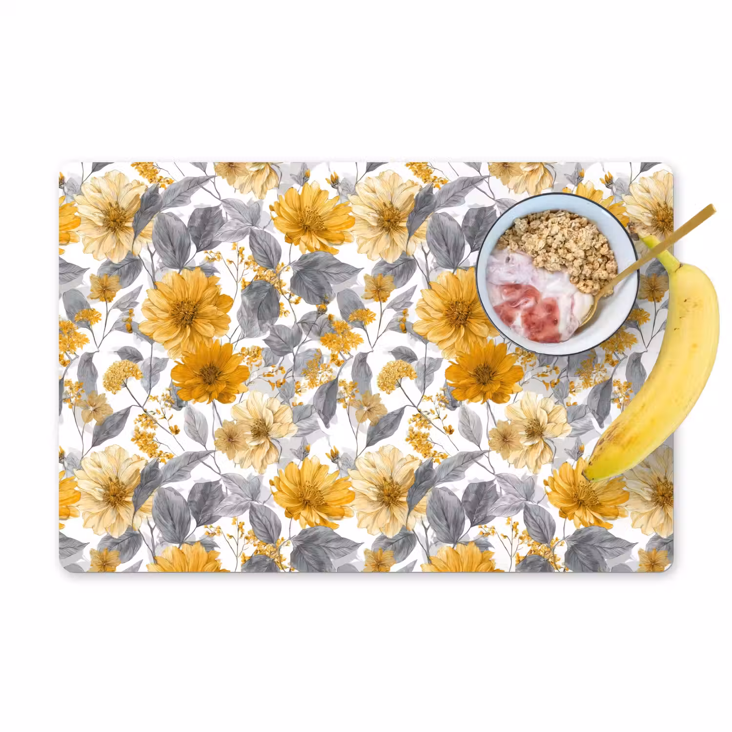 Bloemen - Botanisch - Elegant - Okergeel - Grijs Placemat vinyl groot 368 -zzzproduct_Kitchenyeah-website