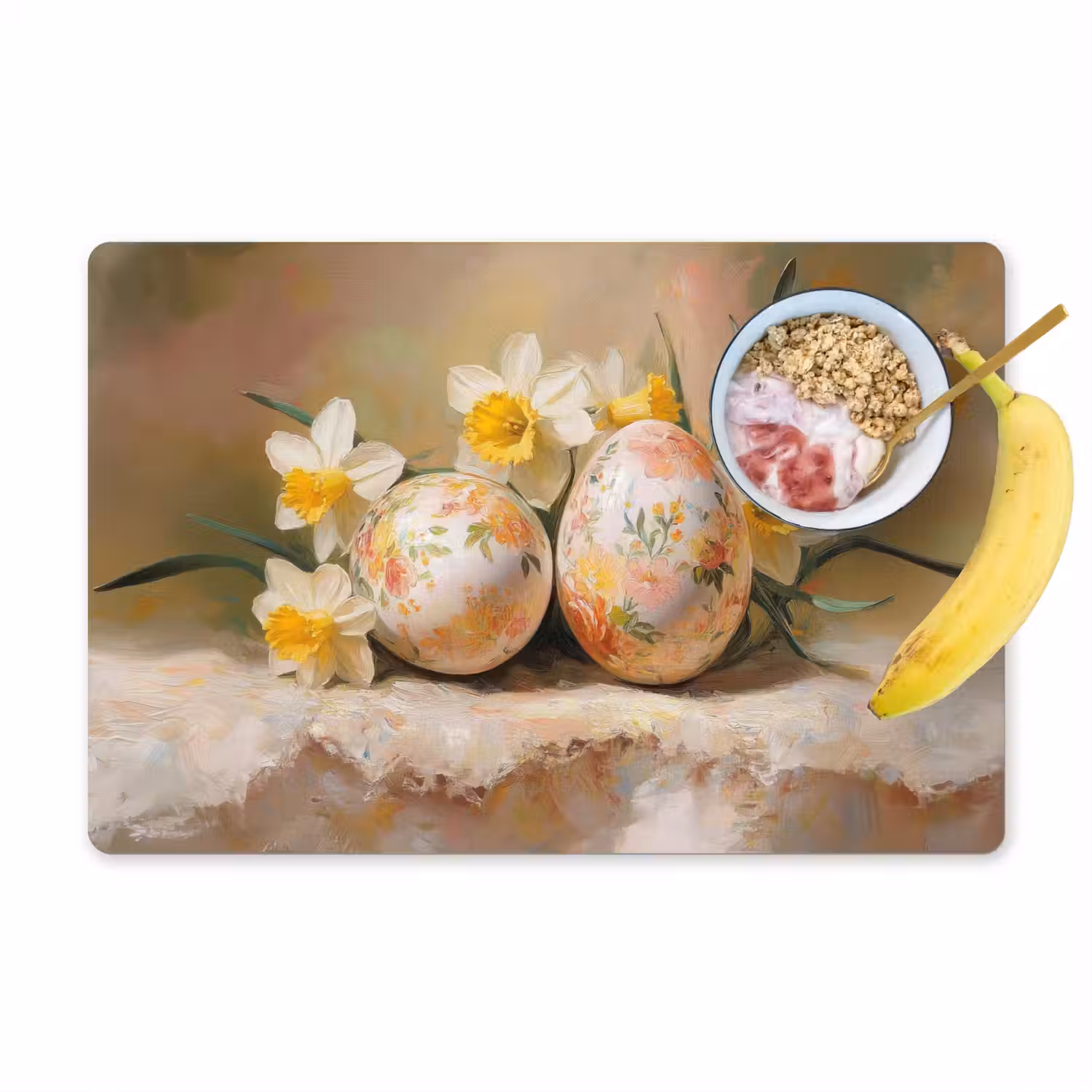 Bloemen - Eieren - Geschilderd Placemat vinyl groot -zzzproduct_Kitchenyeah-website