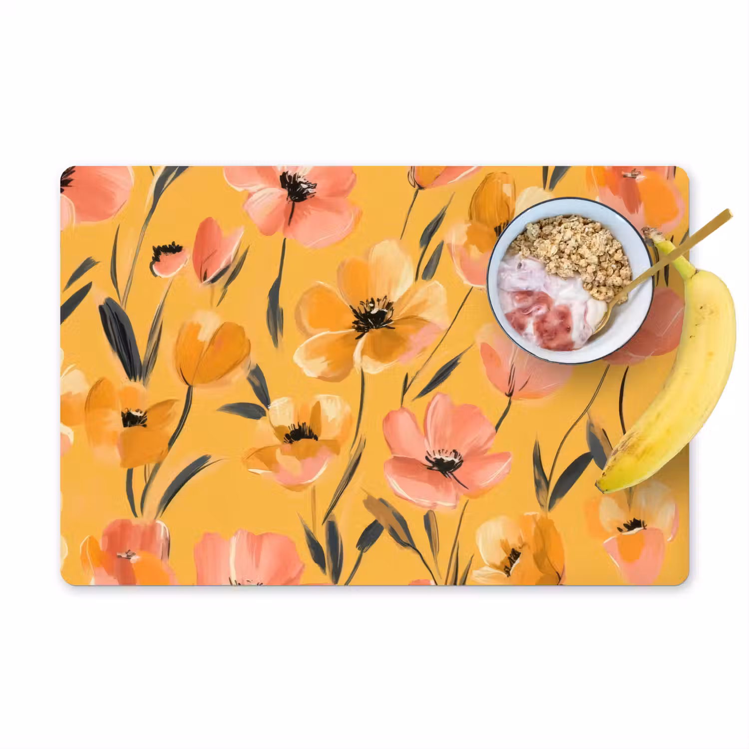 Bloemen - Geschilderd - Geel Placemat vinyl groot -zzzproduct_Kitchenyeah-website