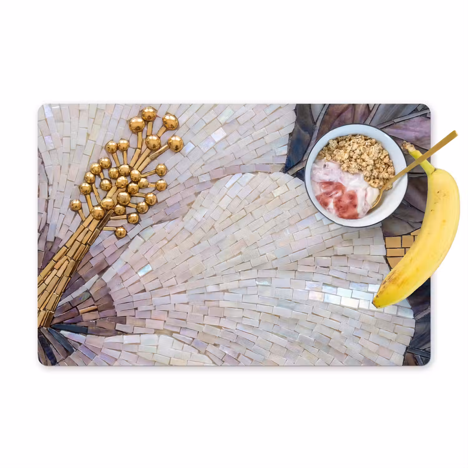 Bloemen - Mozaïek - Kunst - Modern - Goud Placemat vinyl groot -zzzproduct_Kitchenyeah-website