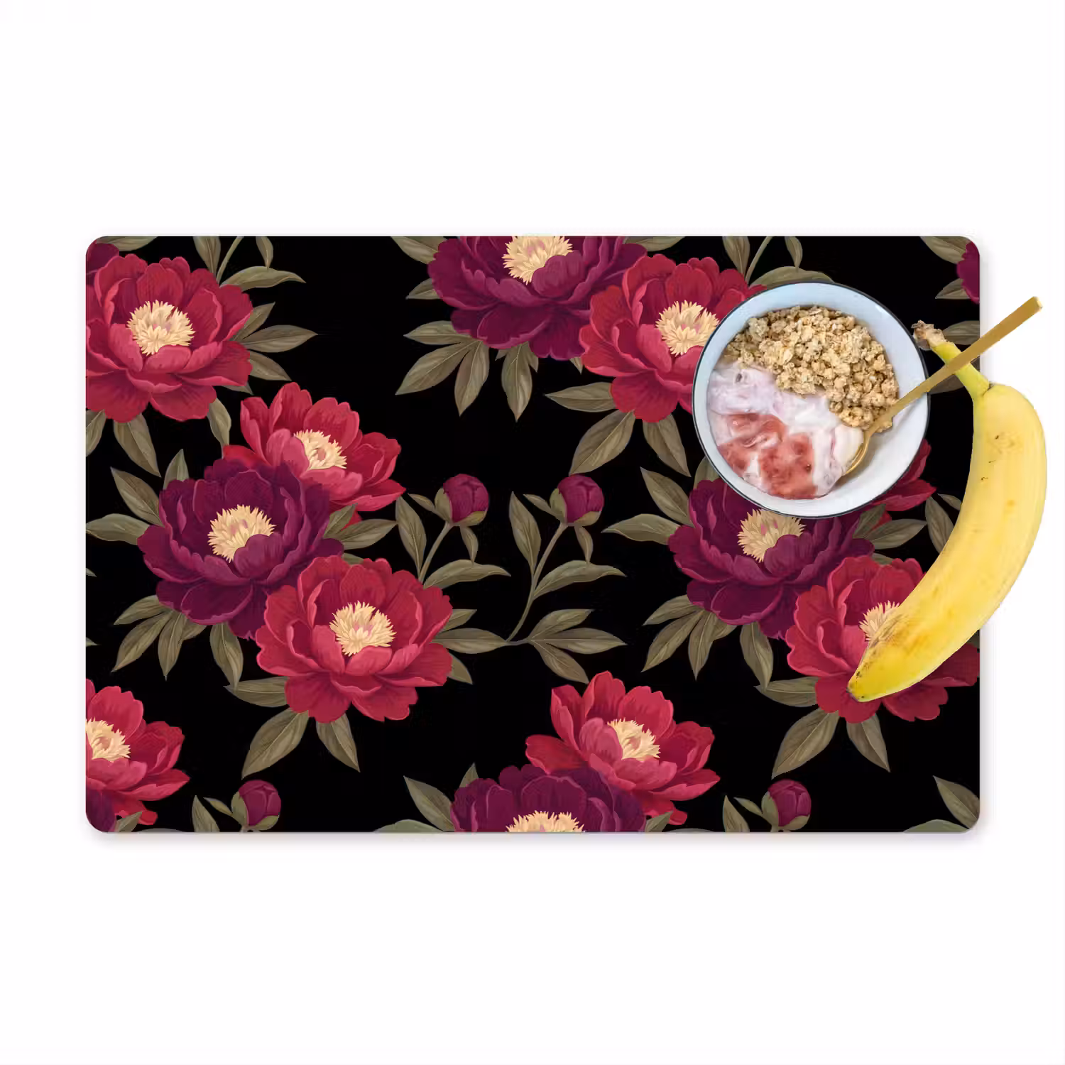 Bloemen - Patroon - Botanisch - Rood - Zwart Placemat vinyl groot -zzzproduct_Kitchenyeah-website