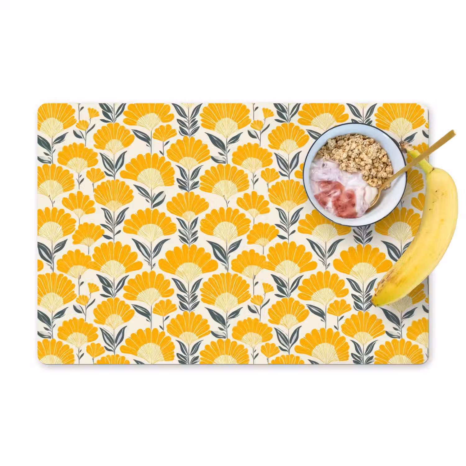 Bloemen - Retro - Botanisch - Okergeel - Grijs Placemat vinyl groot 368 -zzzproduct_Kitchenyeah-website